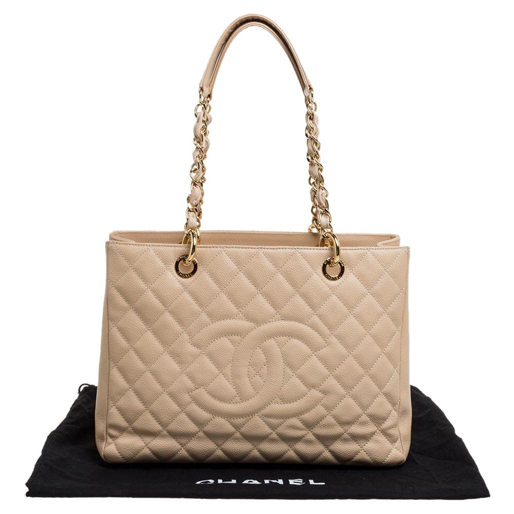 Chanel Beige Quilted Caviar Leather Grand Shopping Tote 11