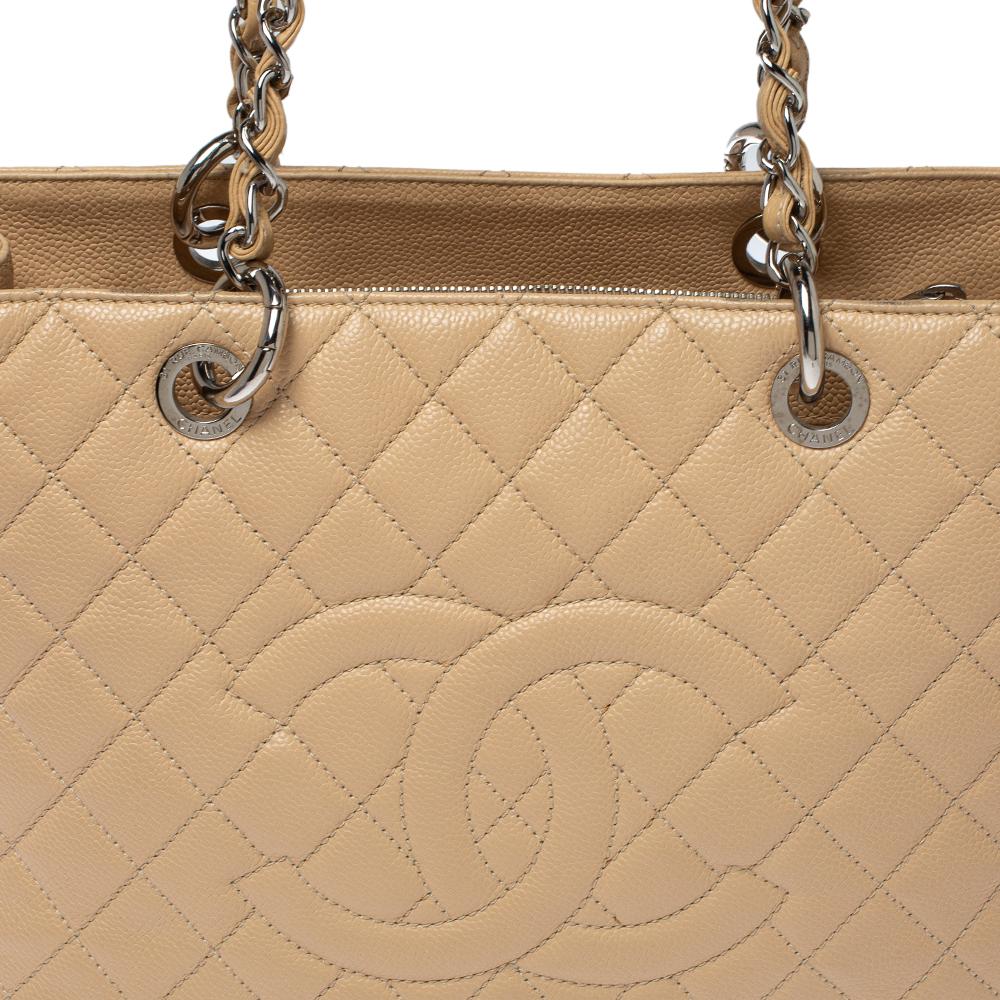 Chanel Beige Quilted Caviar Leather Grand Shopping Tote 2