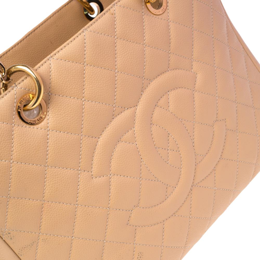 Chanel Beige Quilted Caviar Leather Grand Shopping Tote 1