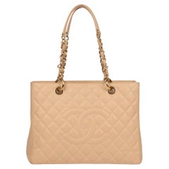 Chanel Beige gesteppte Kaviar Leder Grand Shopping Tote GST
