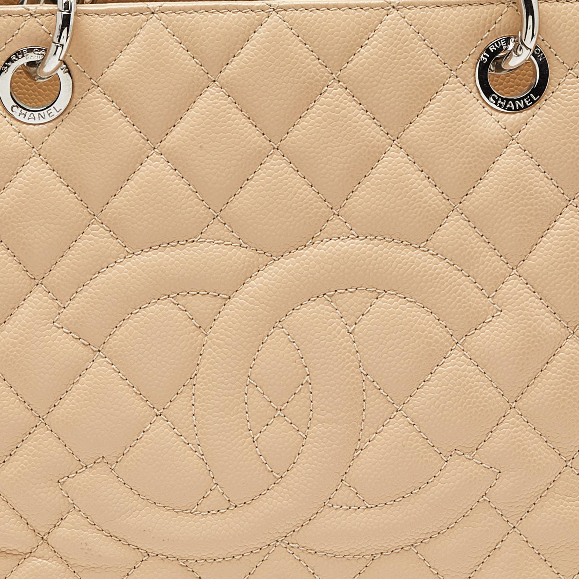 Chanel Beige Quilted Caviar Leather GST Shopper Tote 6