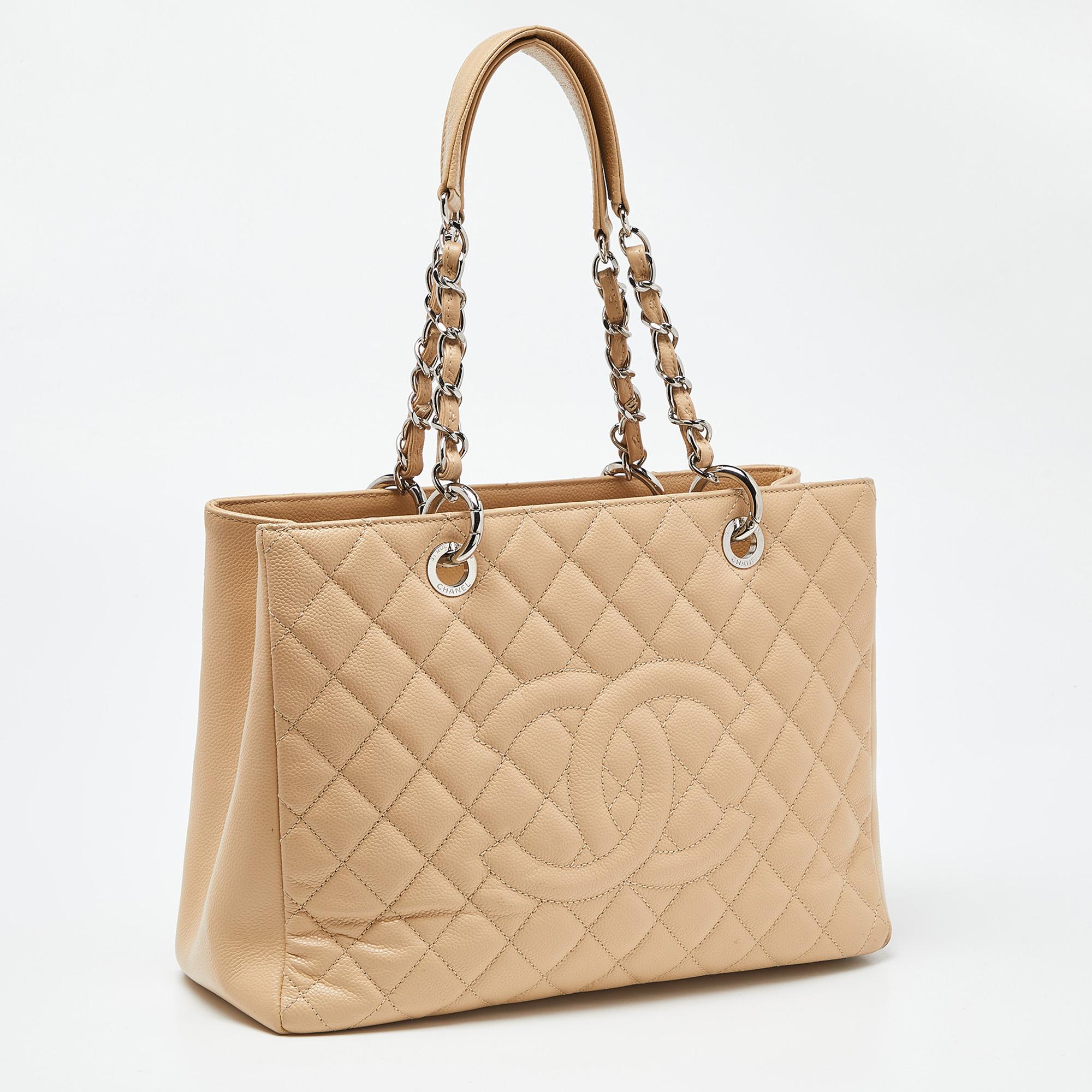 Chanel Beige Quilted Caviar Leather GST Shopper Tote 5