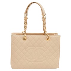 Chanel Beige Quilted Caviar Leather GST Shopper Tote