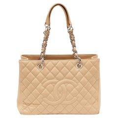 Chanel Beige Quilted Caviar Leather GST Shopper Tote
