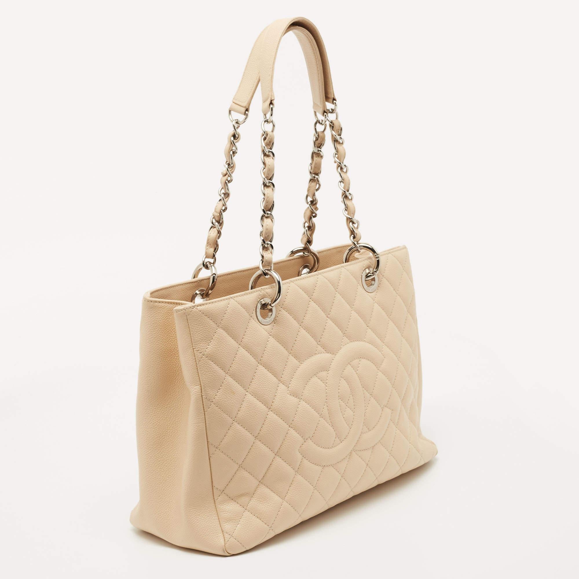 Chanel Beige Quilted Caviar Leather GST Tote 2