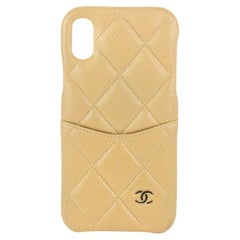 Vintage Chanel Beige Quilted Caviar Leather iPhone X Mobile Case 1013c6