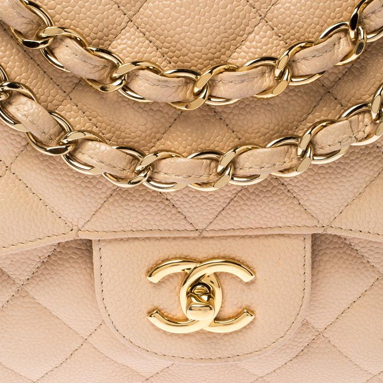 Chanel Beige Quilted Caviar Leather Jumbo Classic Double Flap Bag For ...