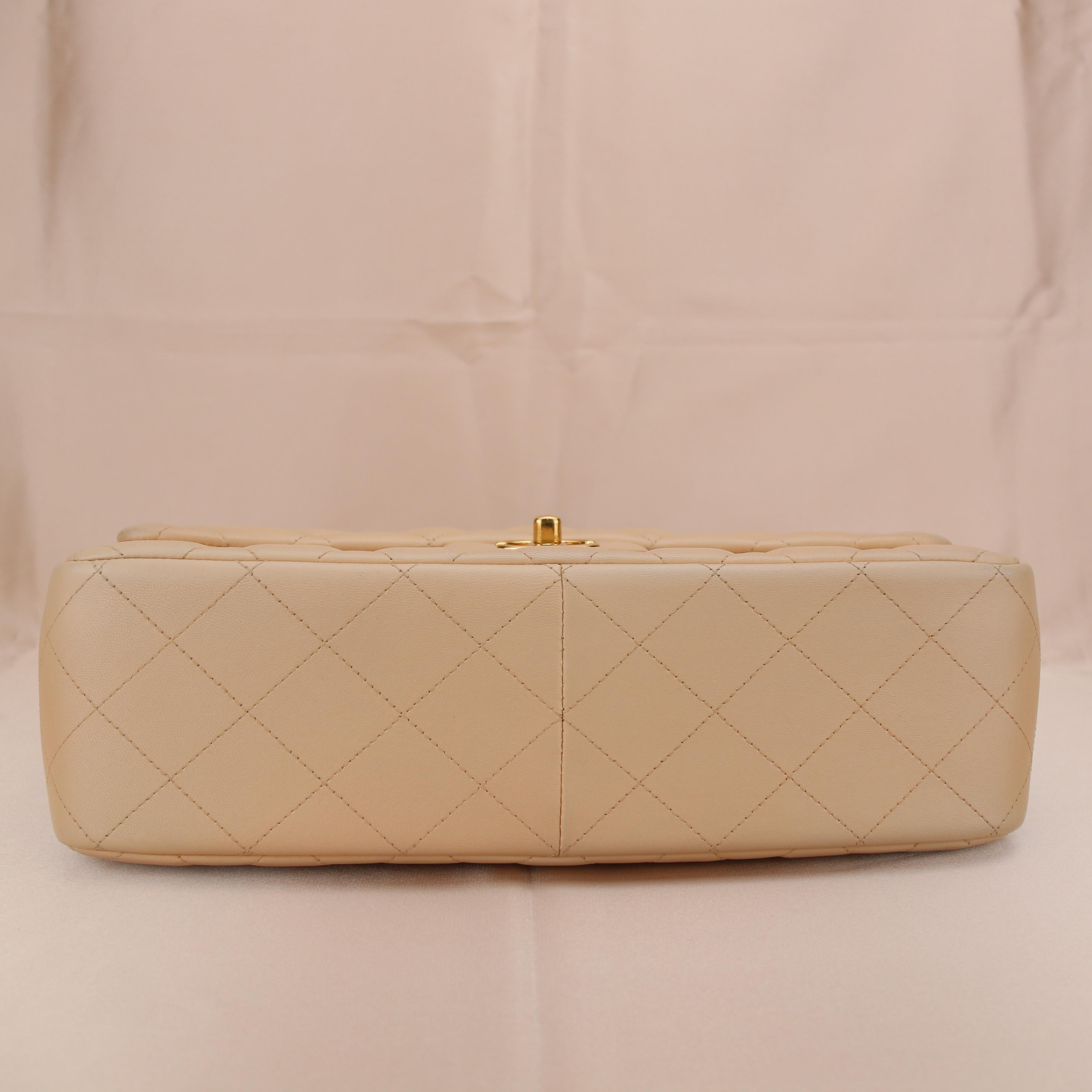 Women's Chanel Beige Lambskin Leather Jumbo Classic Double Flap Bag