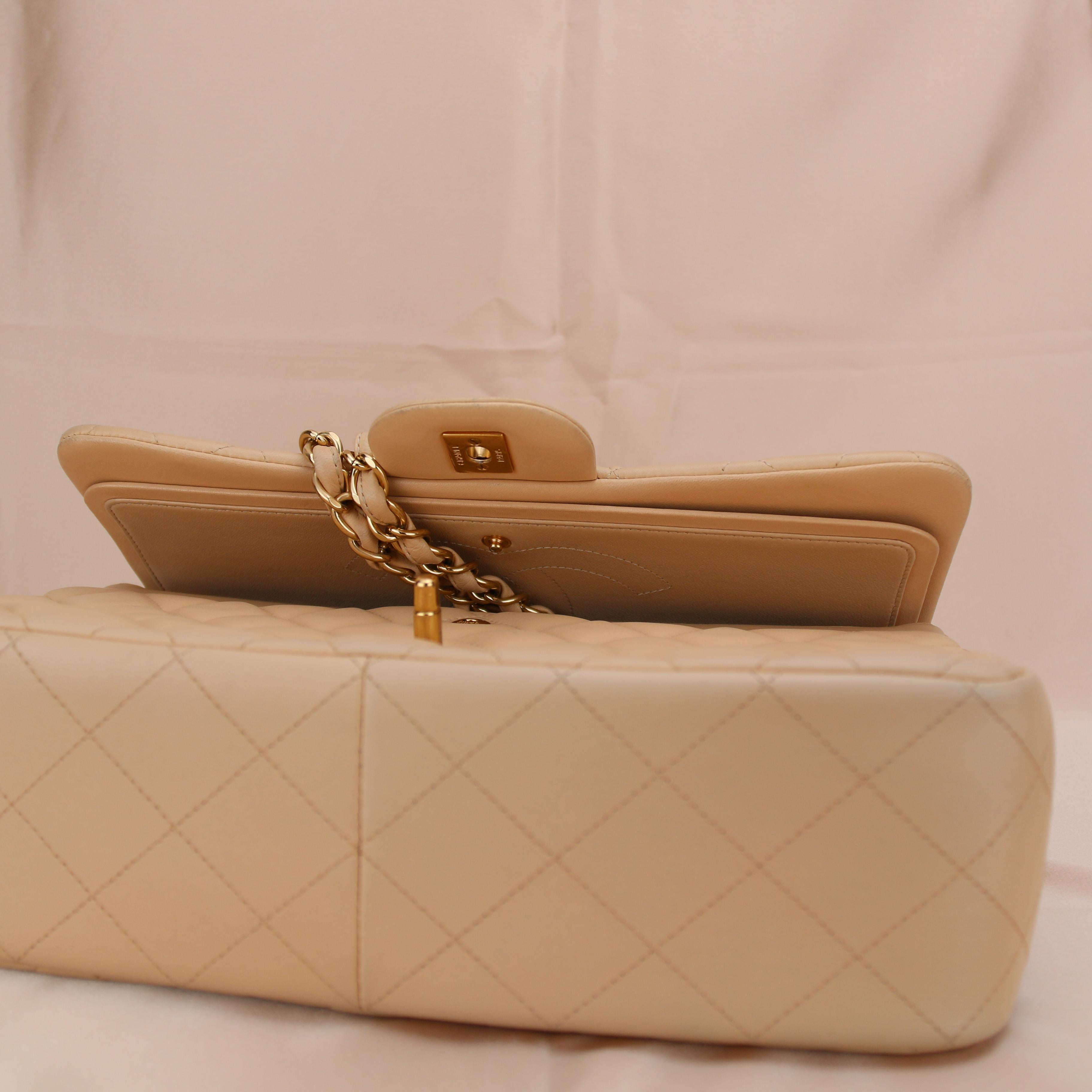 Chanel Beige Lambskin Leather Jumbo Classic Double Flap Bag 1