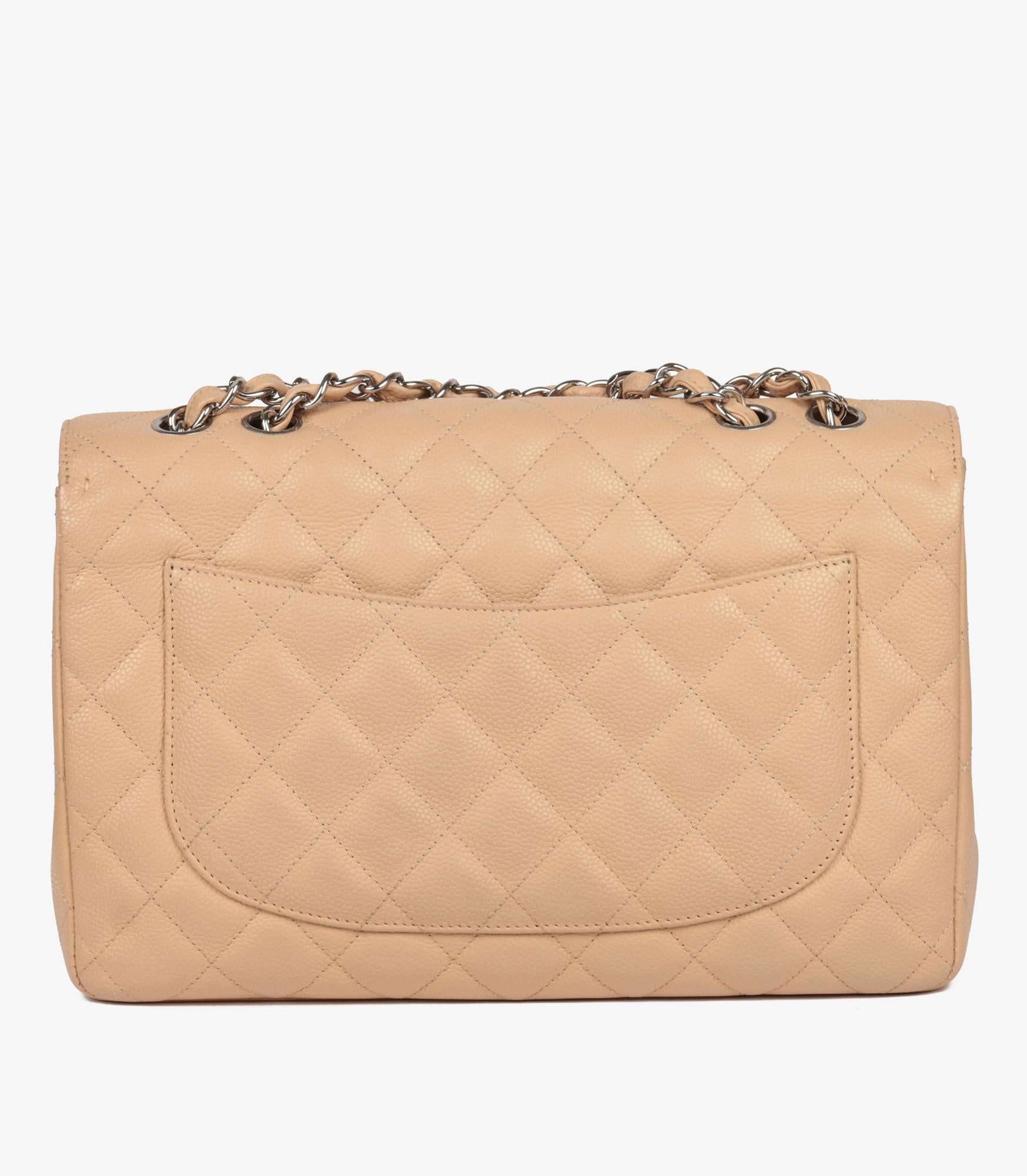 Chanel Beige Quilted Caviar Leather Jumbo Classic Single Flap Bag 2