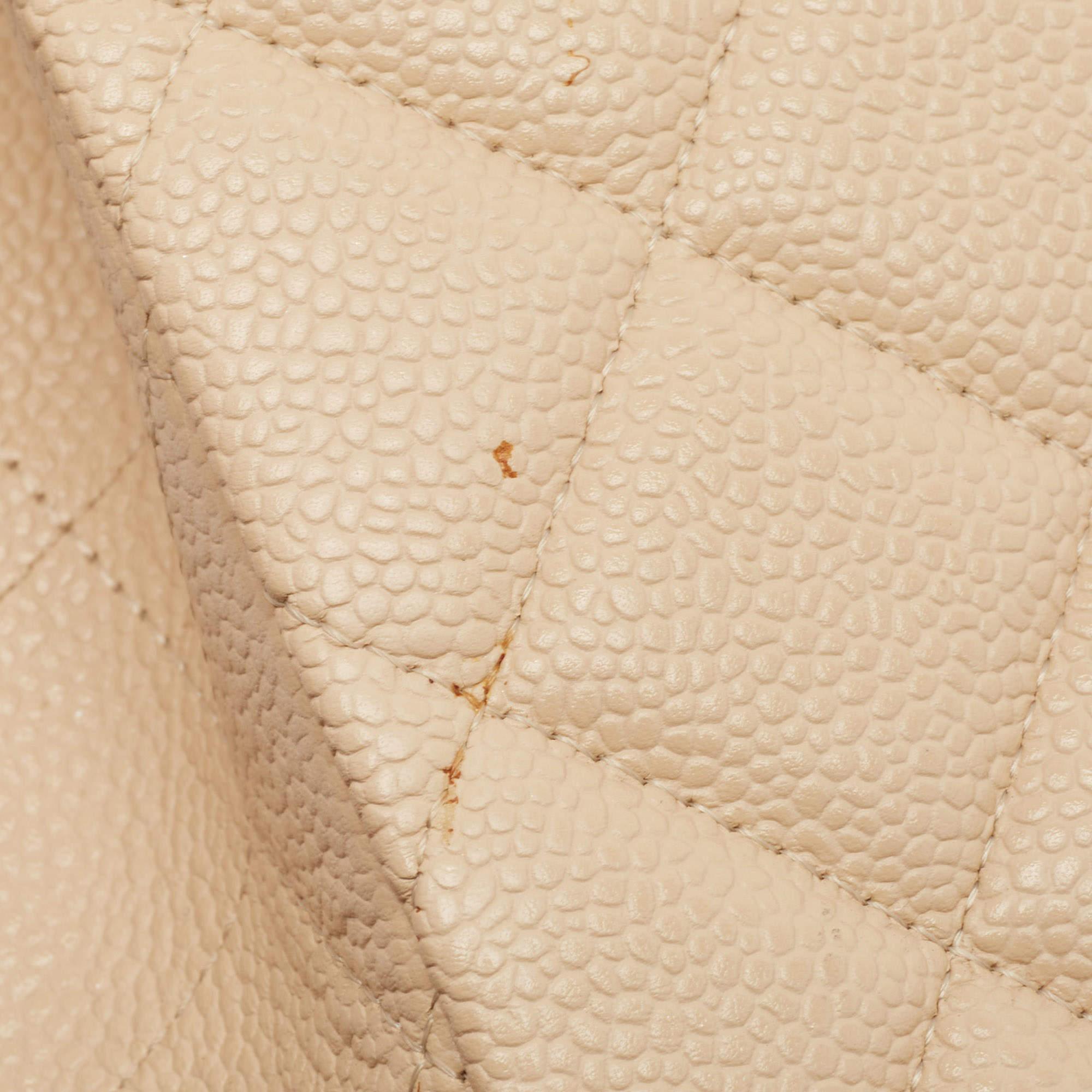 Chanel Beige Quilted Caviar Leather Jumbo Classic Single Flap Bag 3