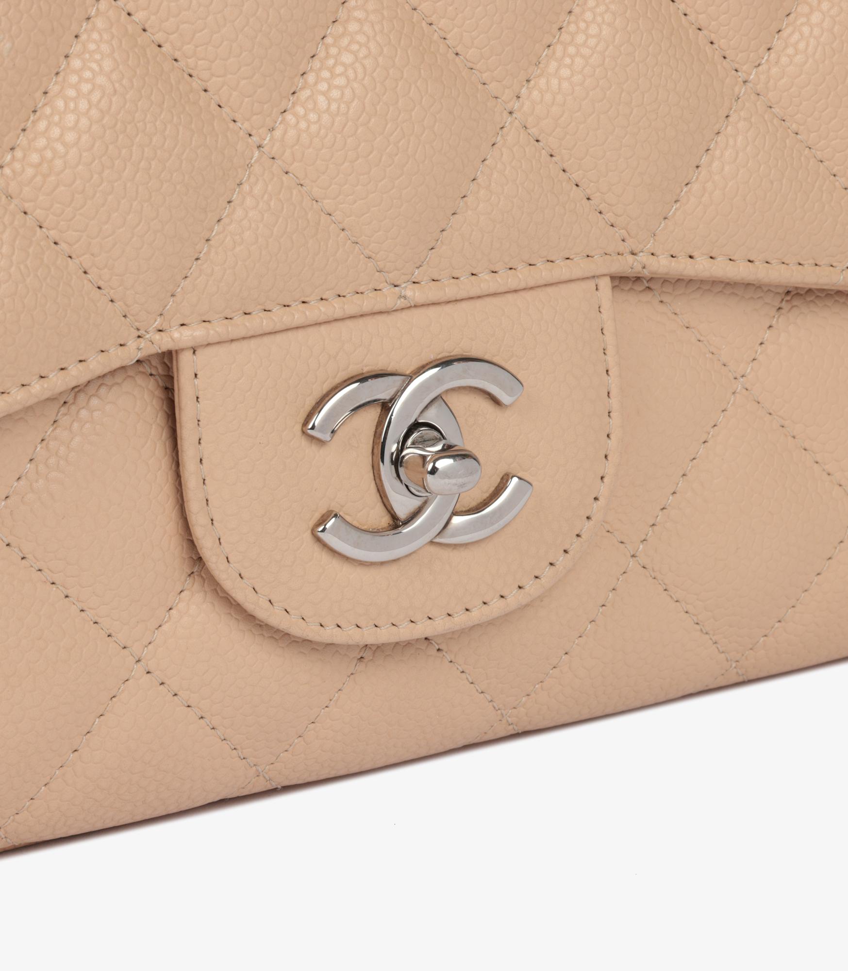 Chanel Beige Quilted Caviar Leather Jumbo Classic Single Flap Bag 4