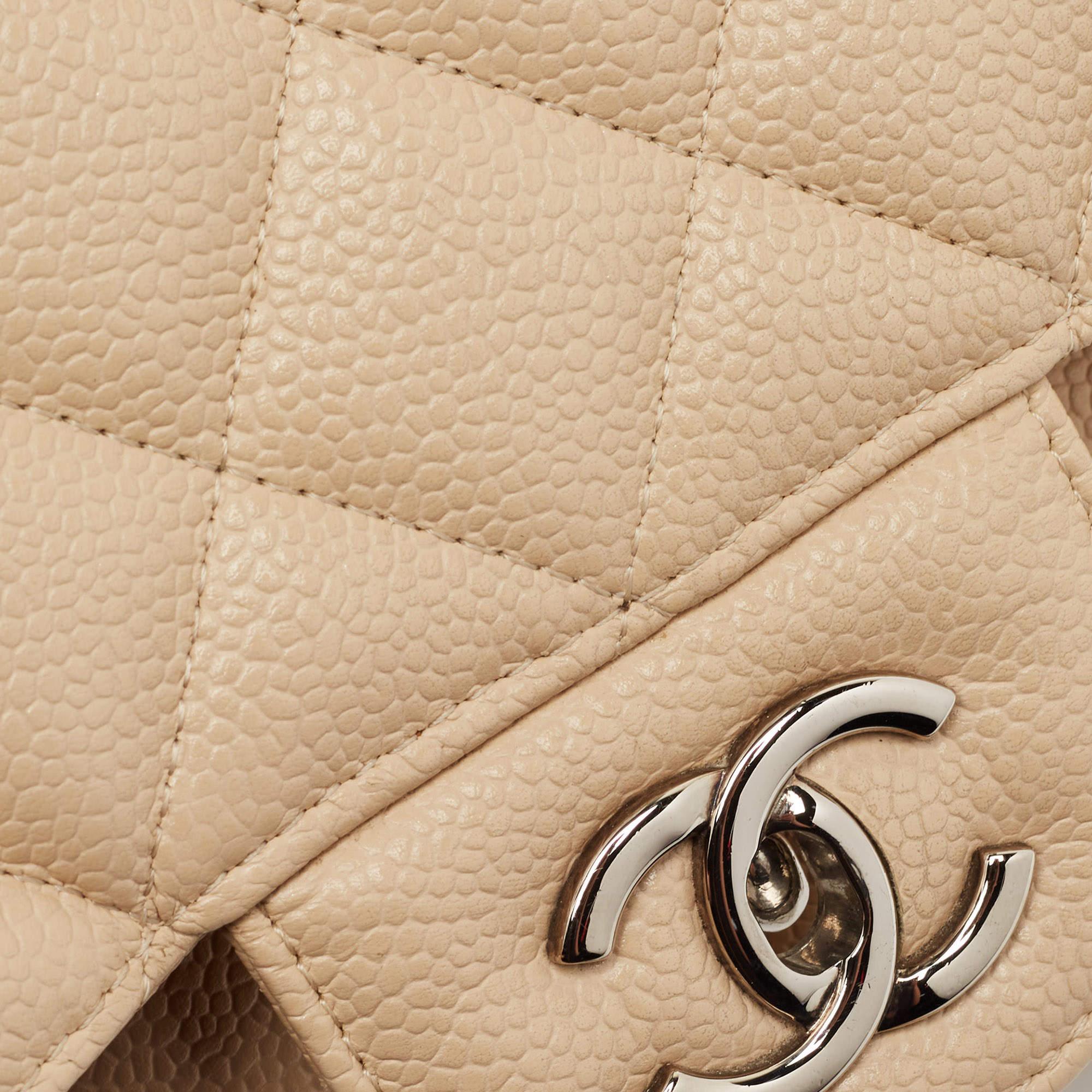 Chanel Beige Quilted Caviar Leather Jumbo Classic Single Flap Bag 5