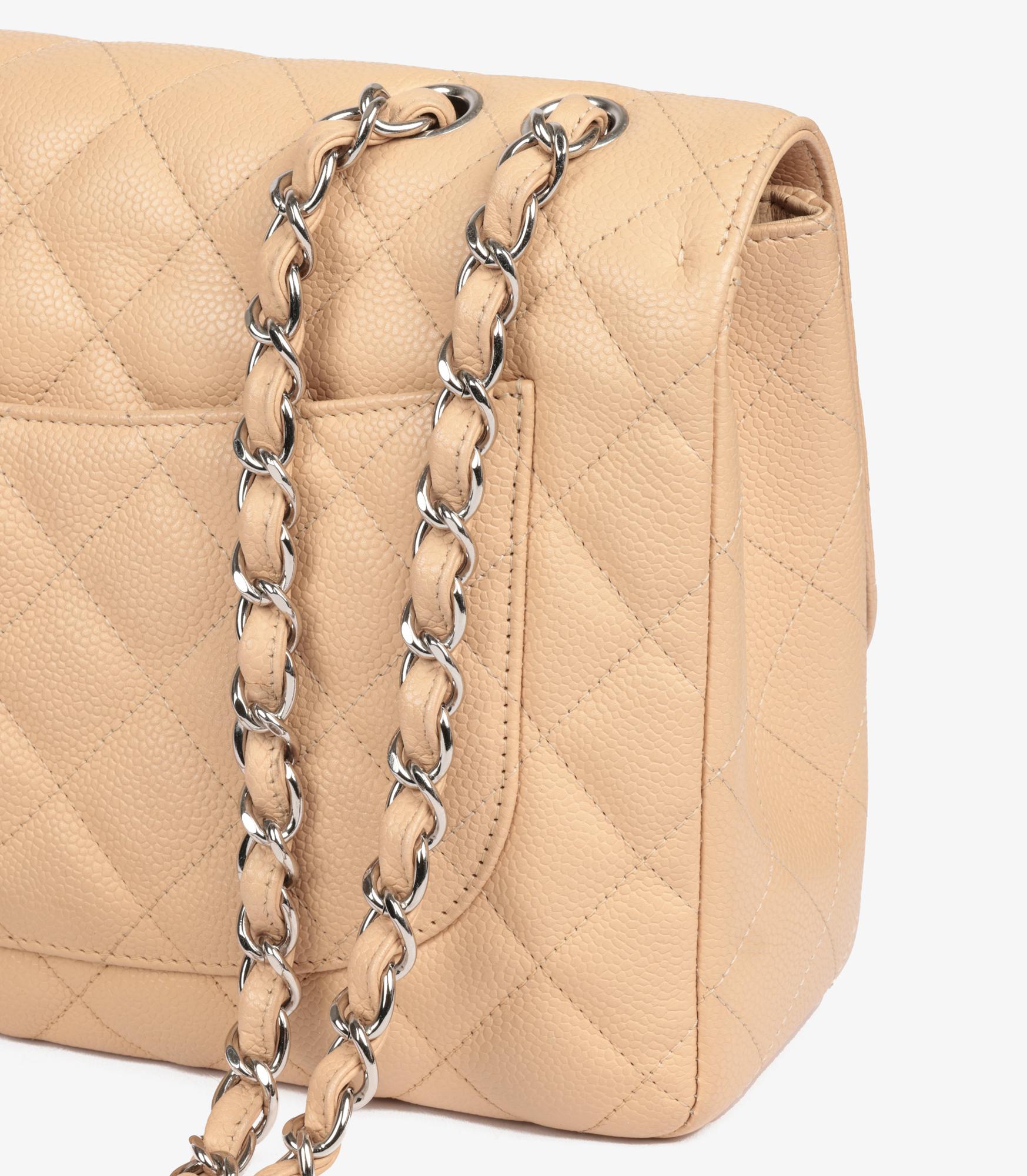 Chanel Beige Quilted Caviar Leather Jumbo Classic Single Flap Bag 5