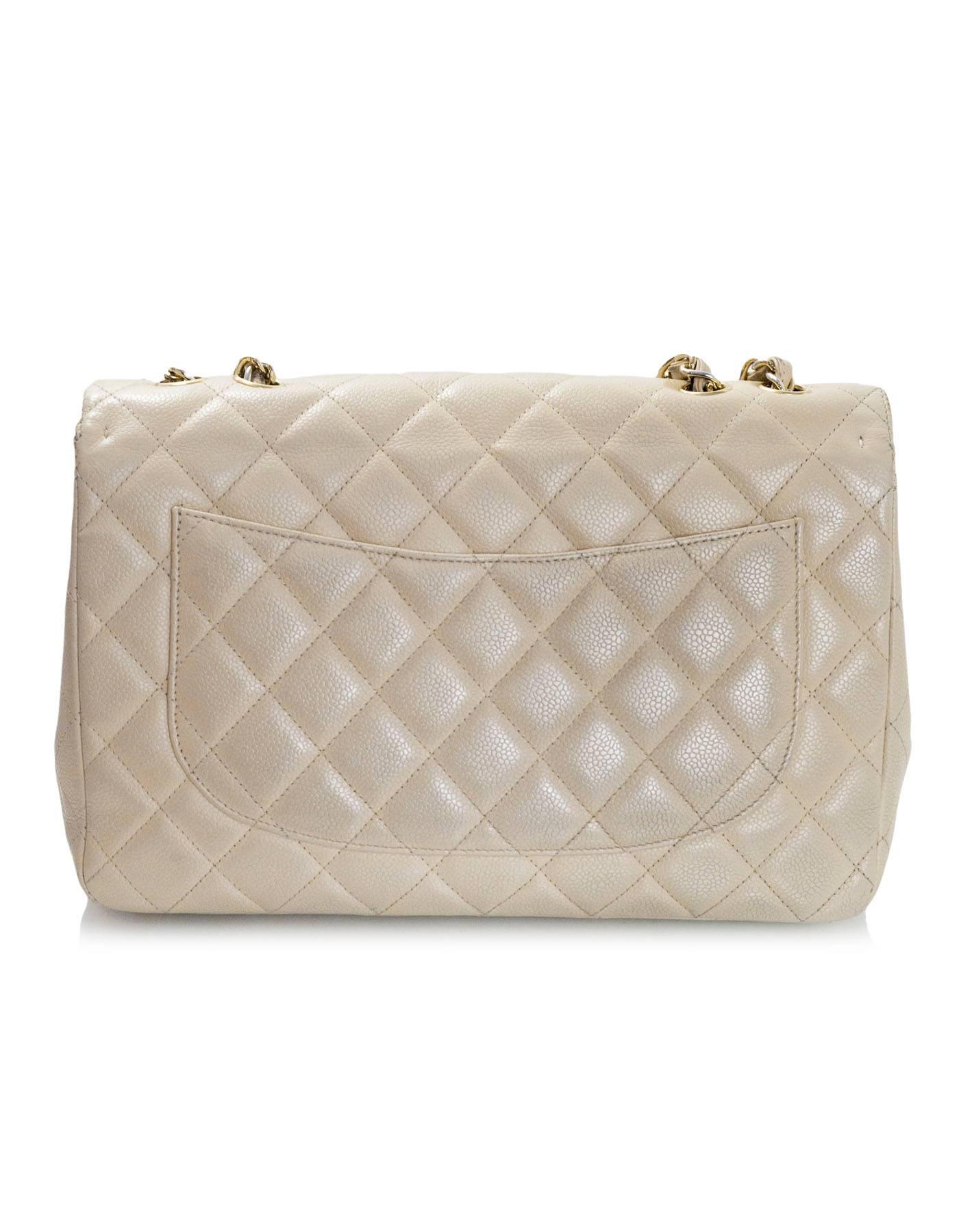 Chanel Beige Quilted Caviar Leather Jumbo Single Flap Bag with Box/Card/ DB In Good Condition In New York, NY