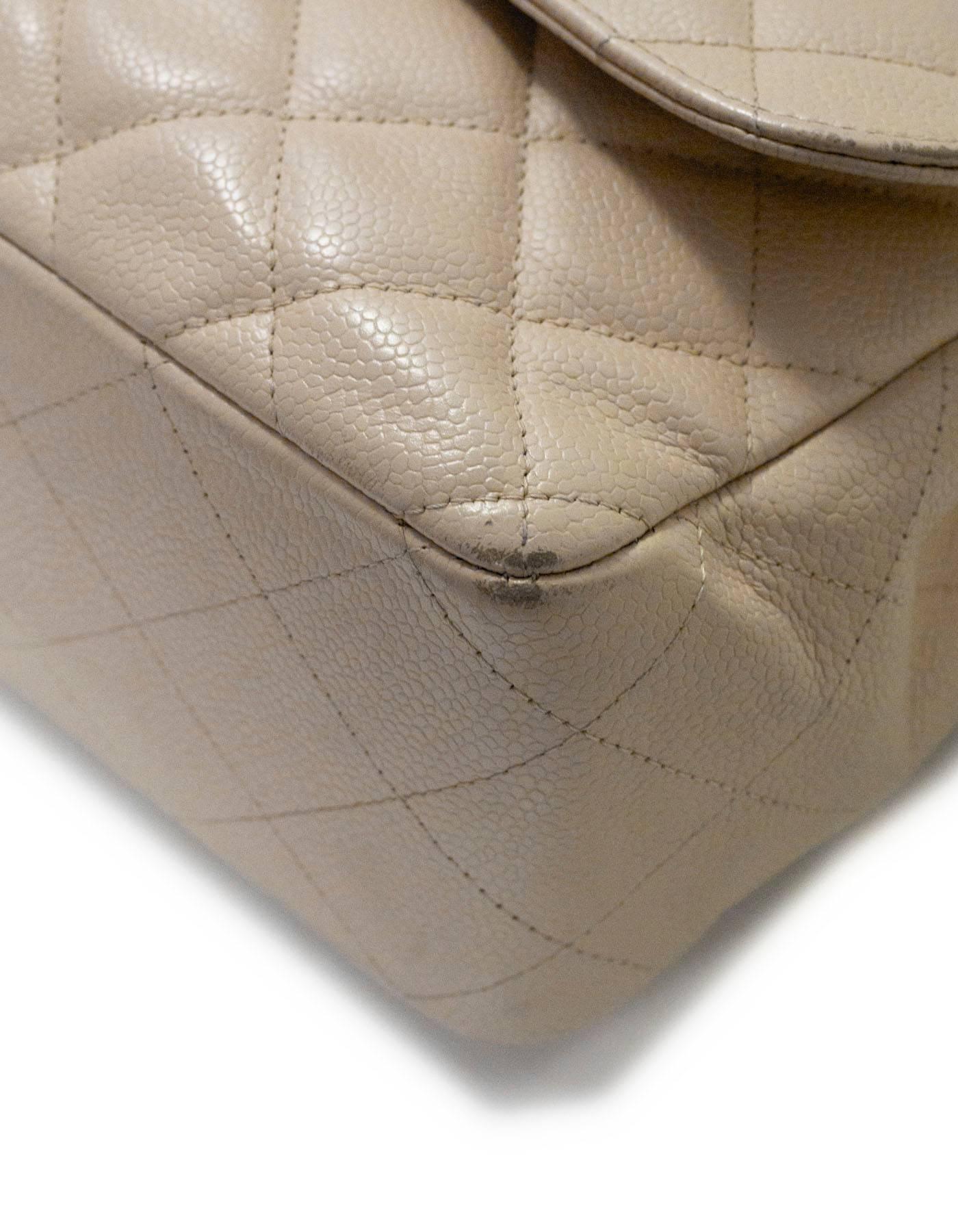 Chanel Beige Quilted Caviar Leather Jumbo Single Flap Bag with Box/Card/ DB 1