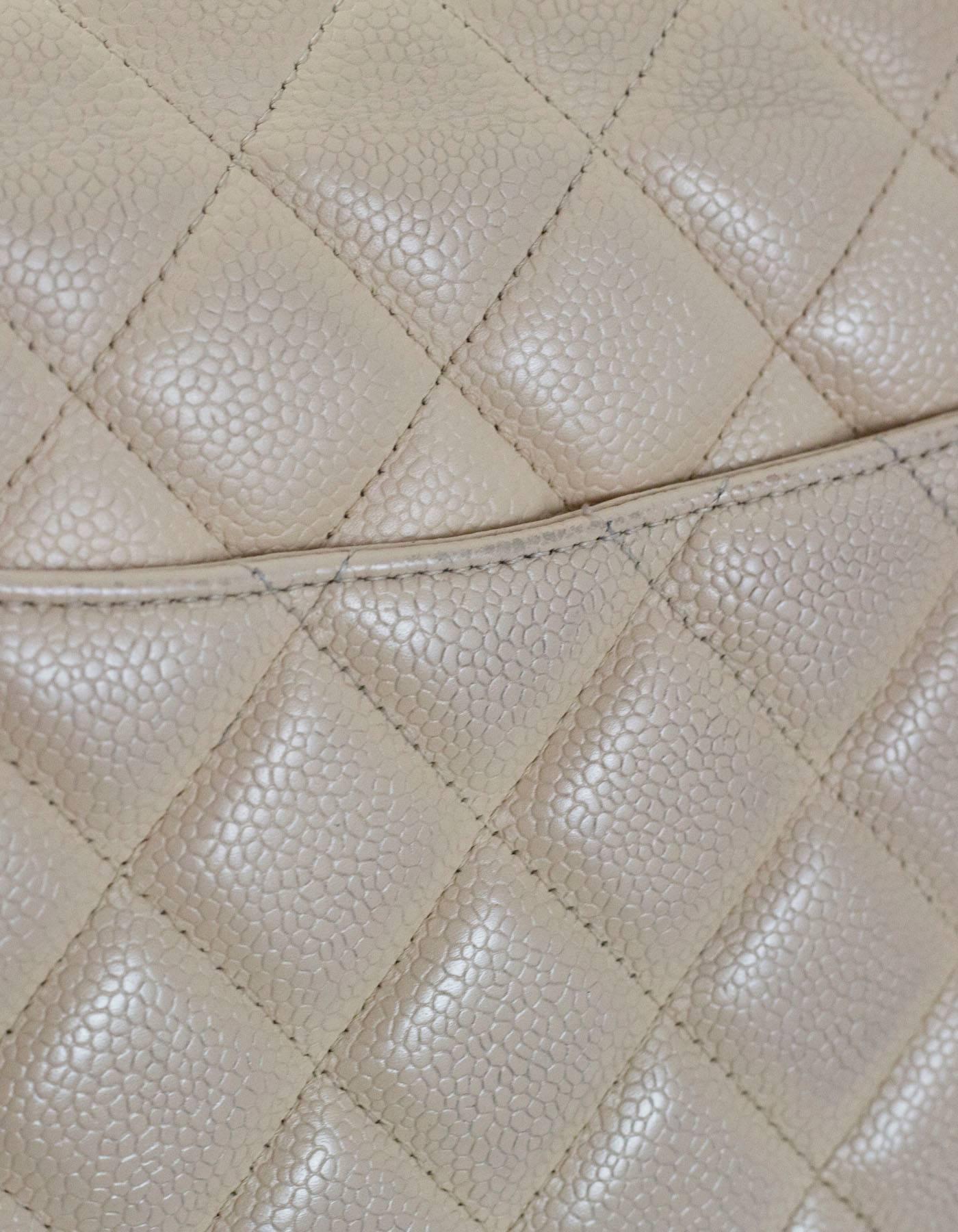 Chanel Beige Quilted Caviar Leather Jumbo Single Flap Bag with Box/Card/ DB 3