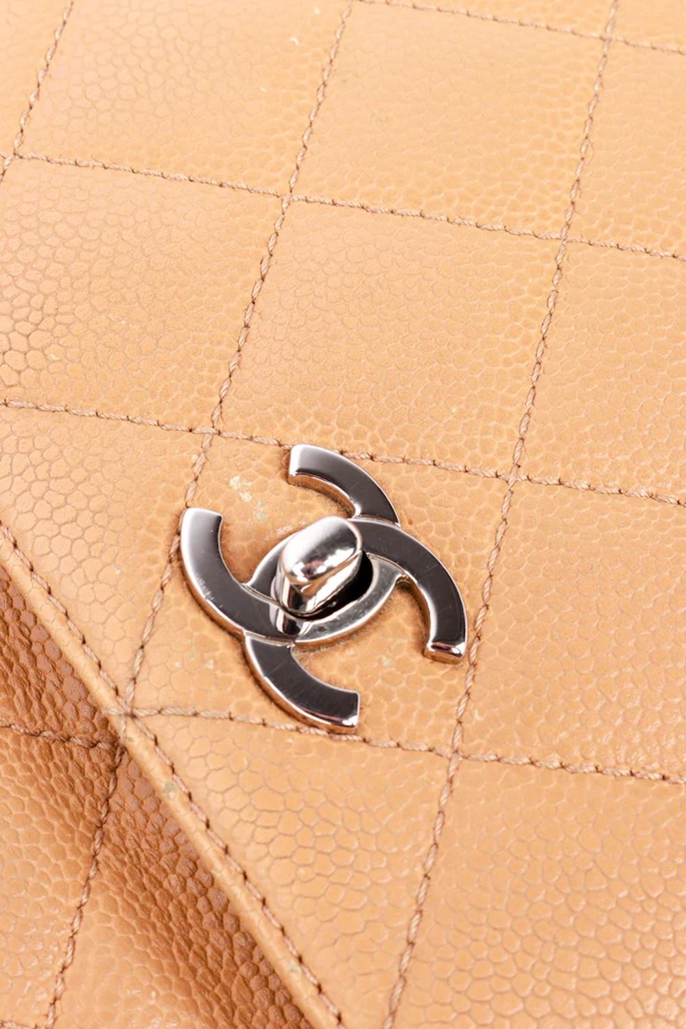 Chanel Beige Quilted Caviar Leather Kelly Handbag For Sale 5