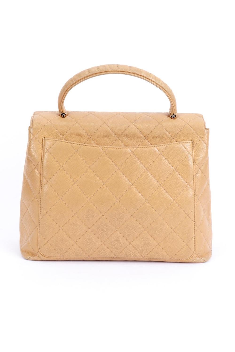 Orange Chanel Beige Quilted Caviar Leather Kelly Handbag For Sale