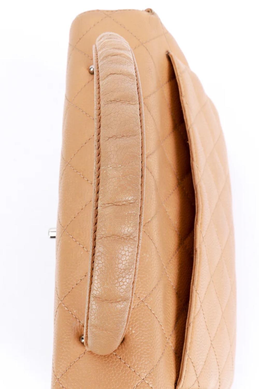 Chanel Beige Quilted Caviar Leather Kelly Handbag For Sale 4