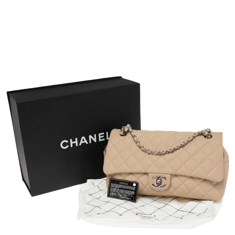 Chanel Beige Quilted Caviar Leather Large Easy Flap Bag 4