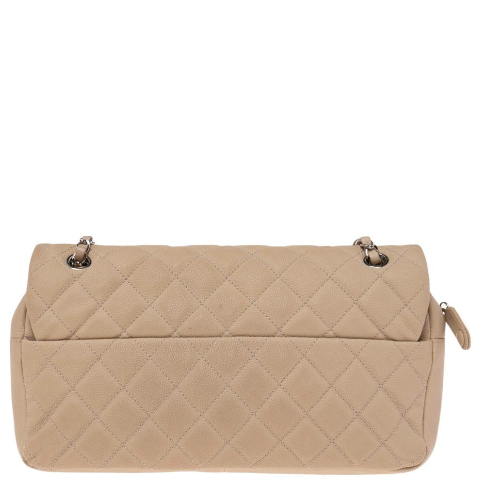 Chanel Beige Quilted Caviar Leather Large Easy Flap Bag 2