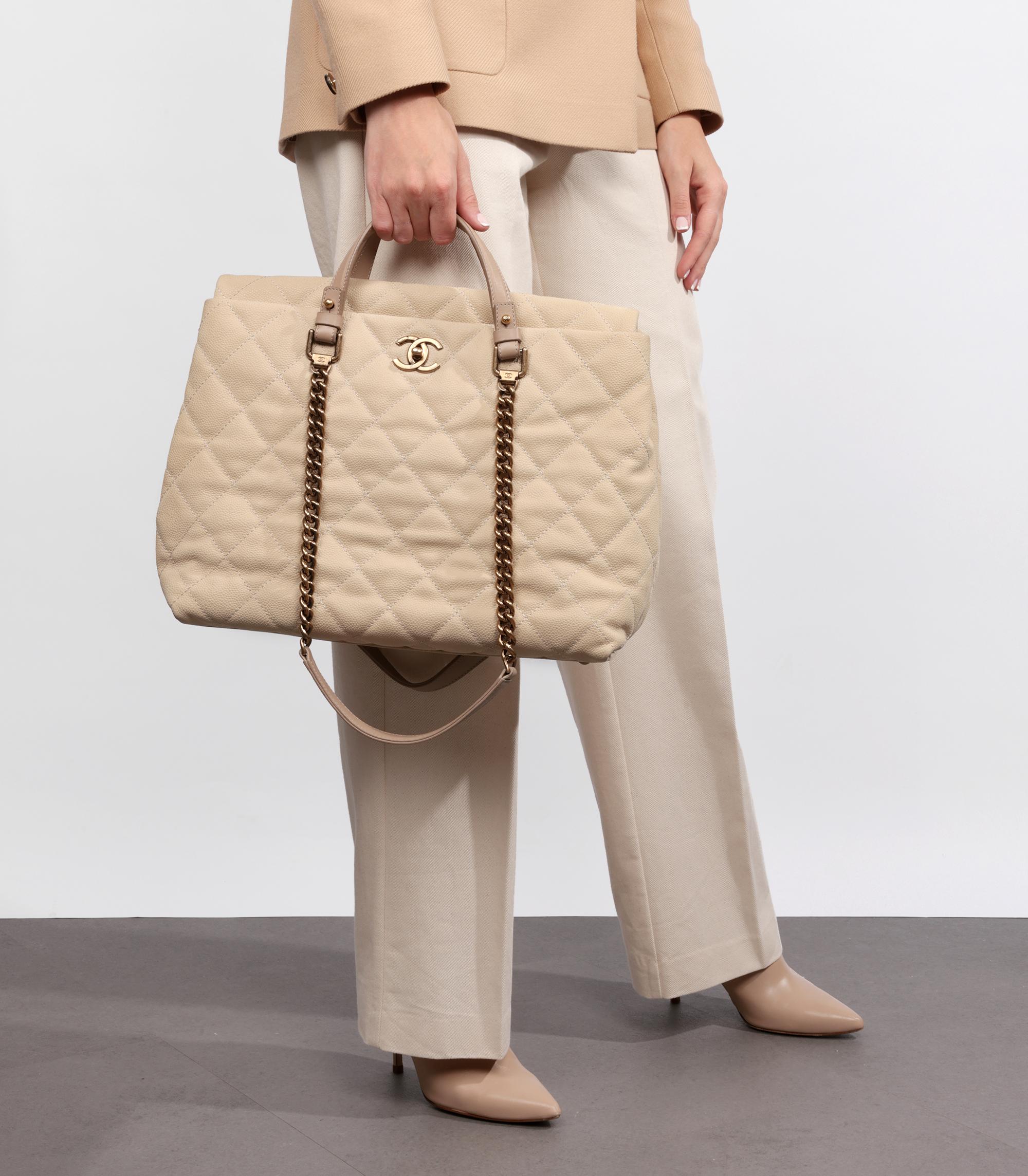 Chanel Beige Quilted Caviar Leather & Taupe Calfskin Leather Large Portobello Shoulder Tote

Brand- Chanel
Model- Large Portobello Shoulder Tote
Product Type- Shoulder, Tote
Serial Number- 17777178
Age- Circa 2012
Accompanied By- Chanel Dust