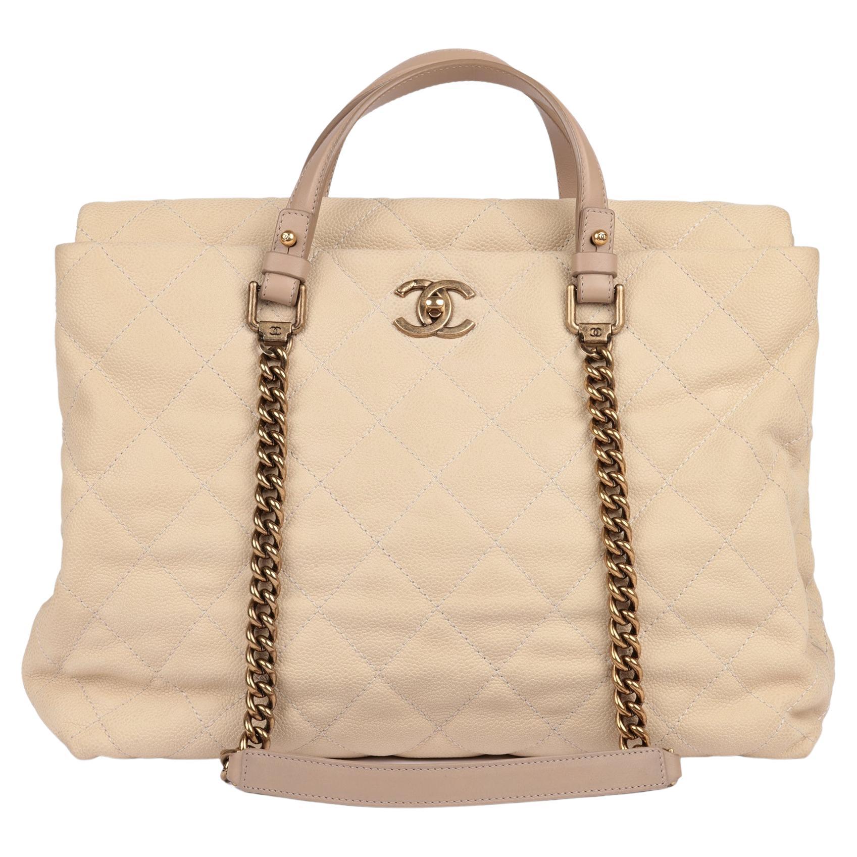 Chanel Beige Quilted Caviar Leather Large Portobello Shoulder Tote