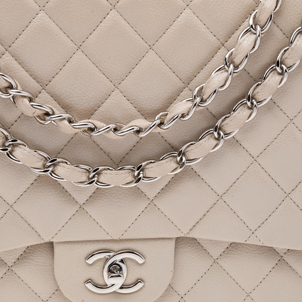 Chanel Beige Quilted Caviar Leather Maxi Classic Single Flap Bag 2