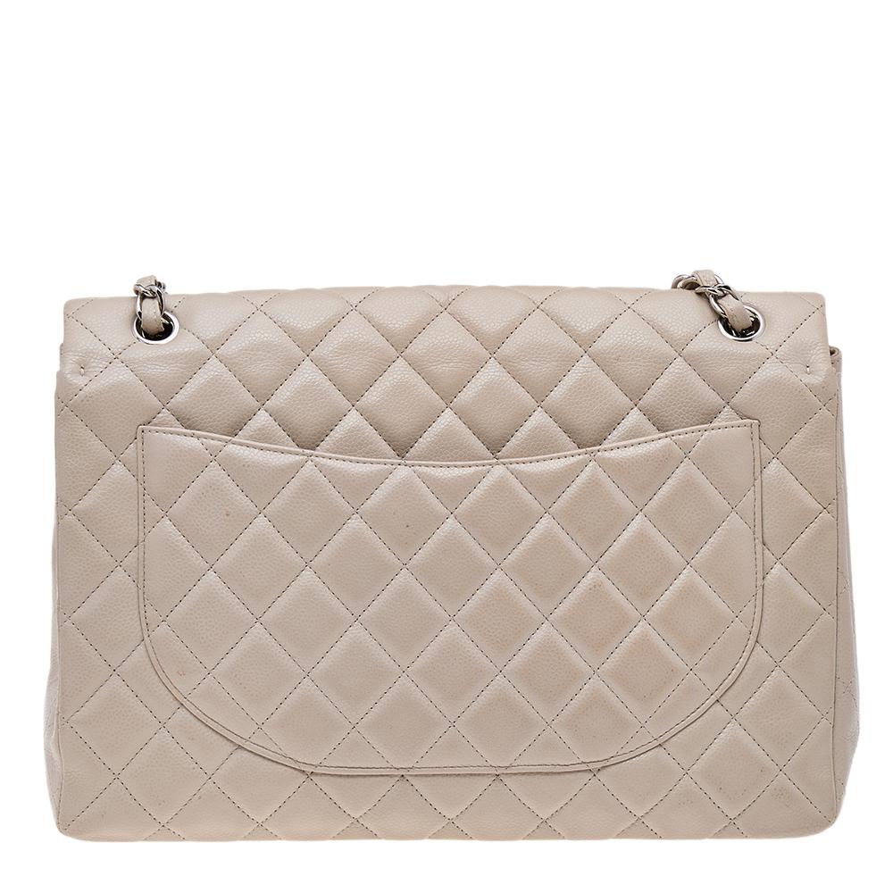 Chanel Beige Quilted Caviar Leather Maxi Classic Single Flap Bag 5