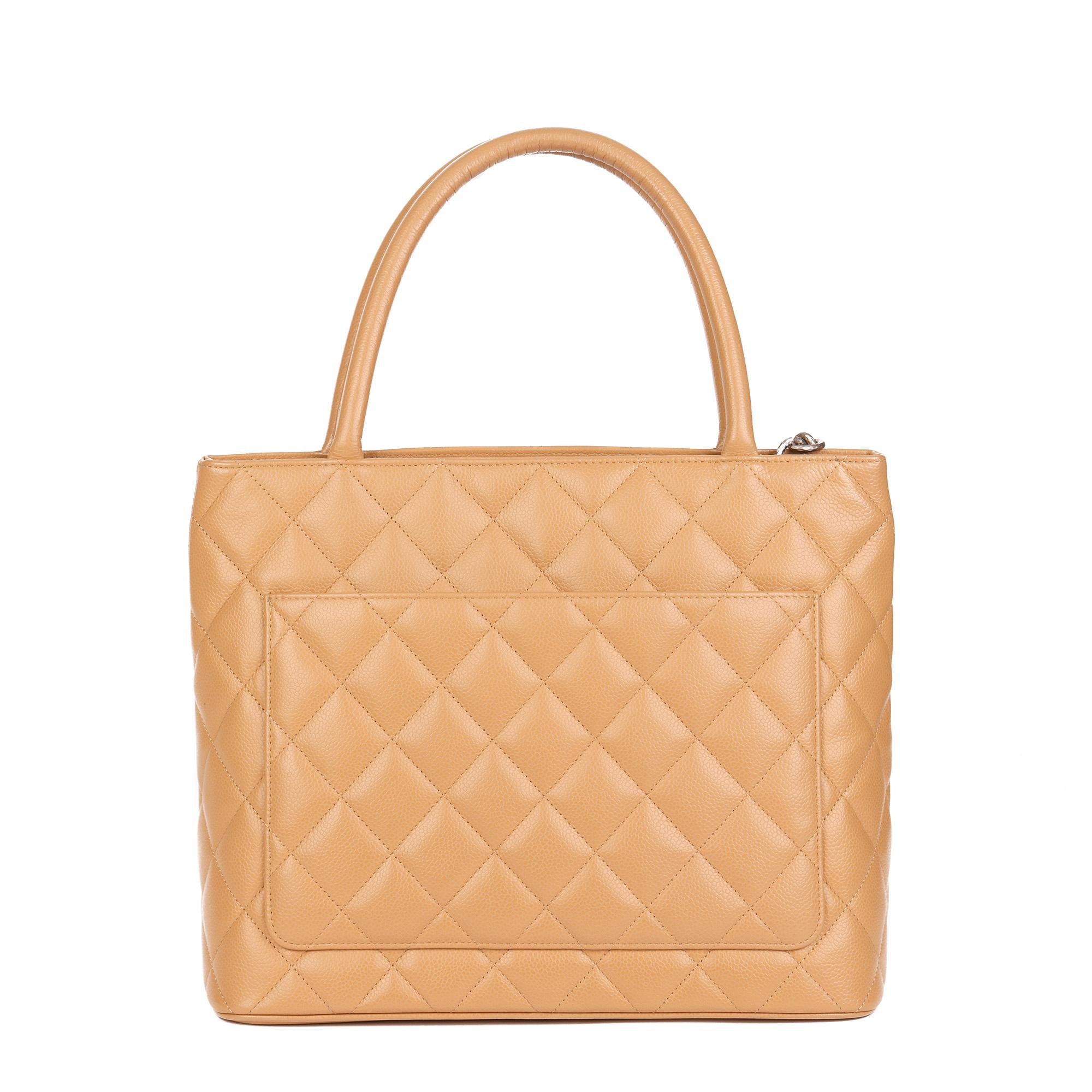 Chanel Beige Quilted Caviar Leather Medallion Tote  5