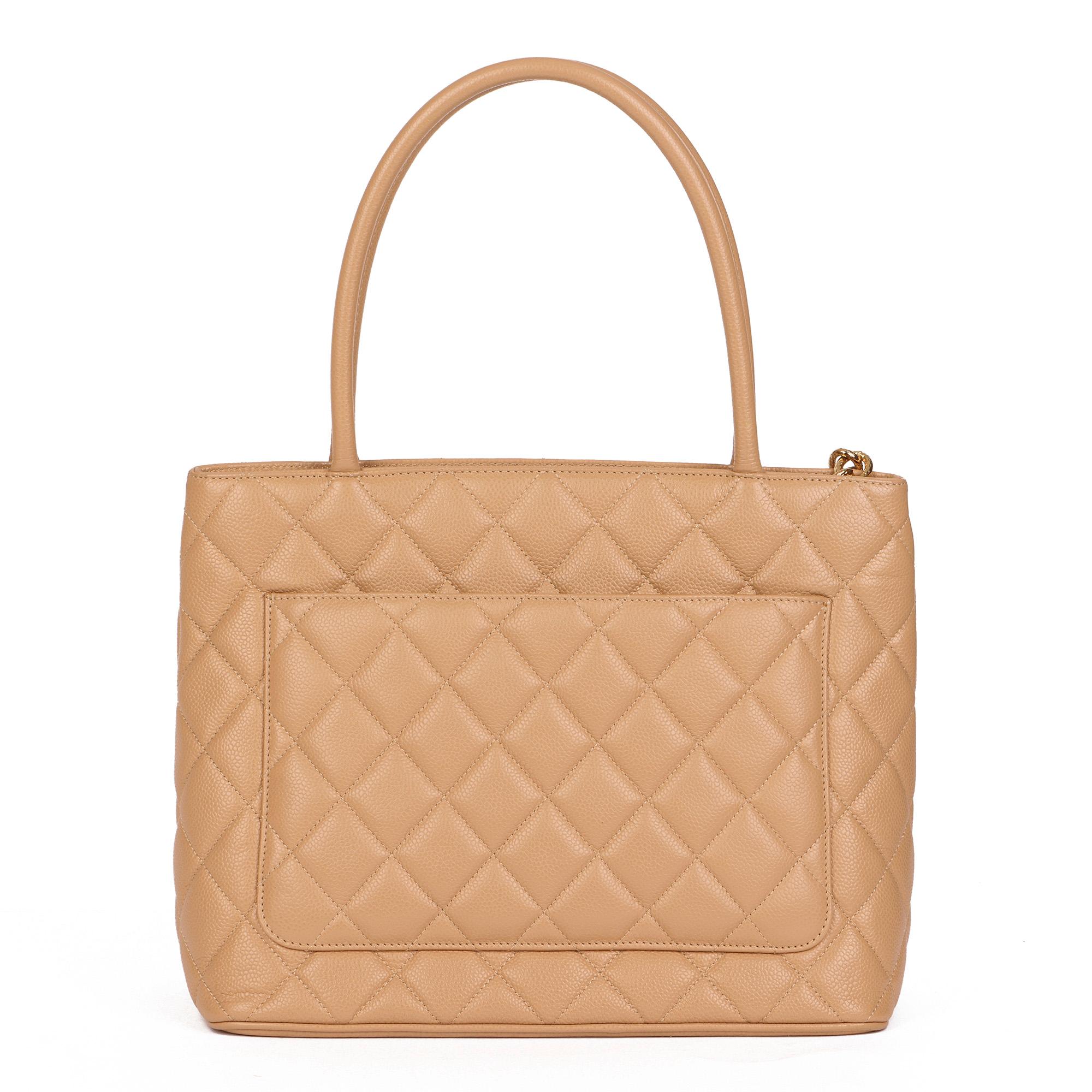 Chanel Beige Quilted Caviar Leather Medallion Tote  7