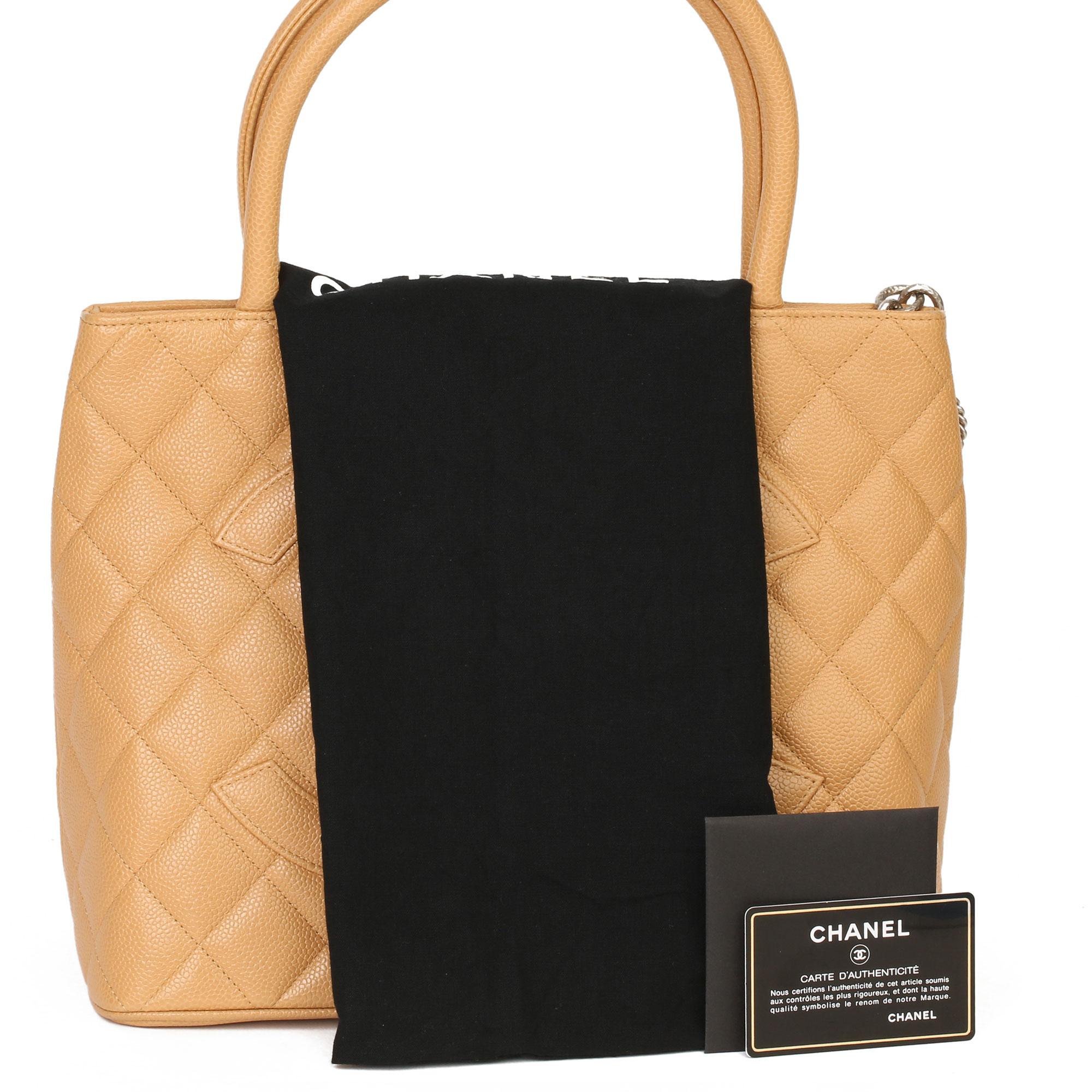Chanel Beige Quilted Caviar Leather Medallion Tote 7