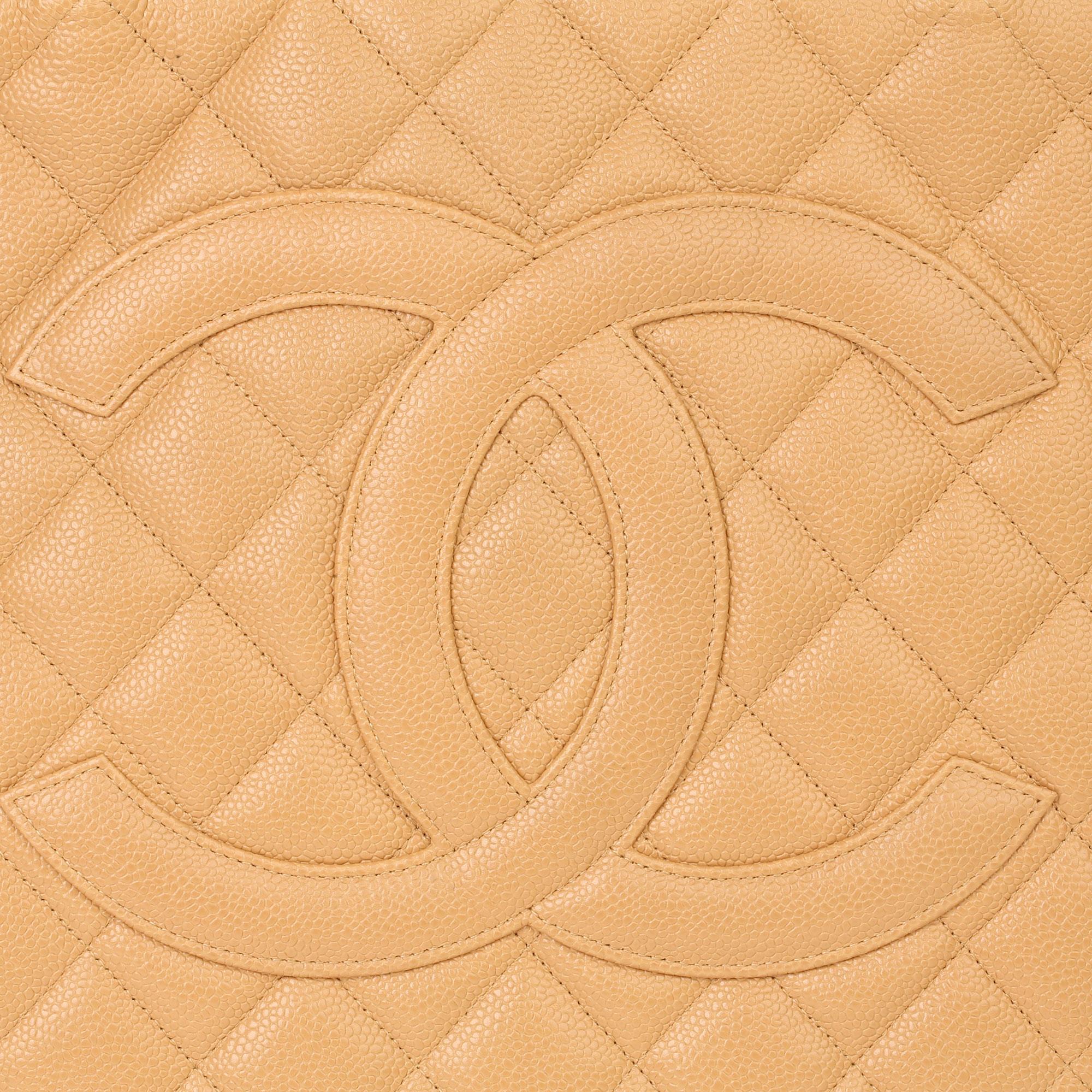 Chanel Beige Quilted Caviar Leather Medallion Tote 2