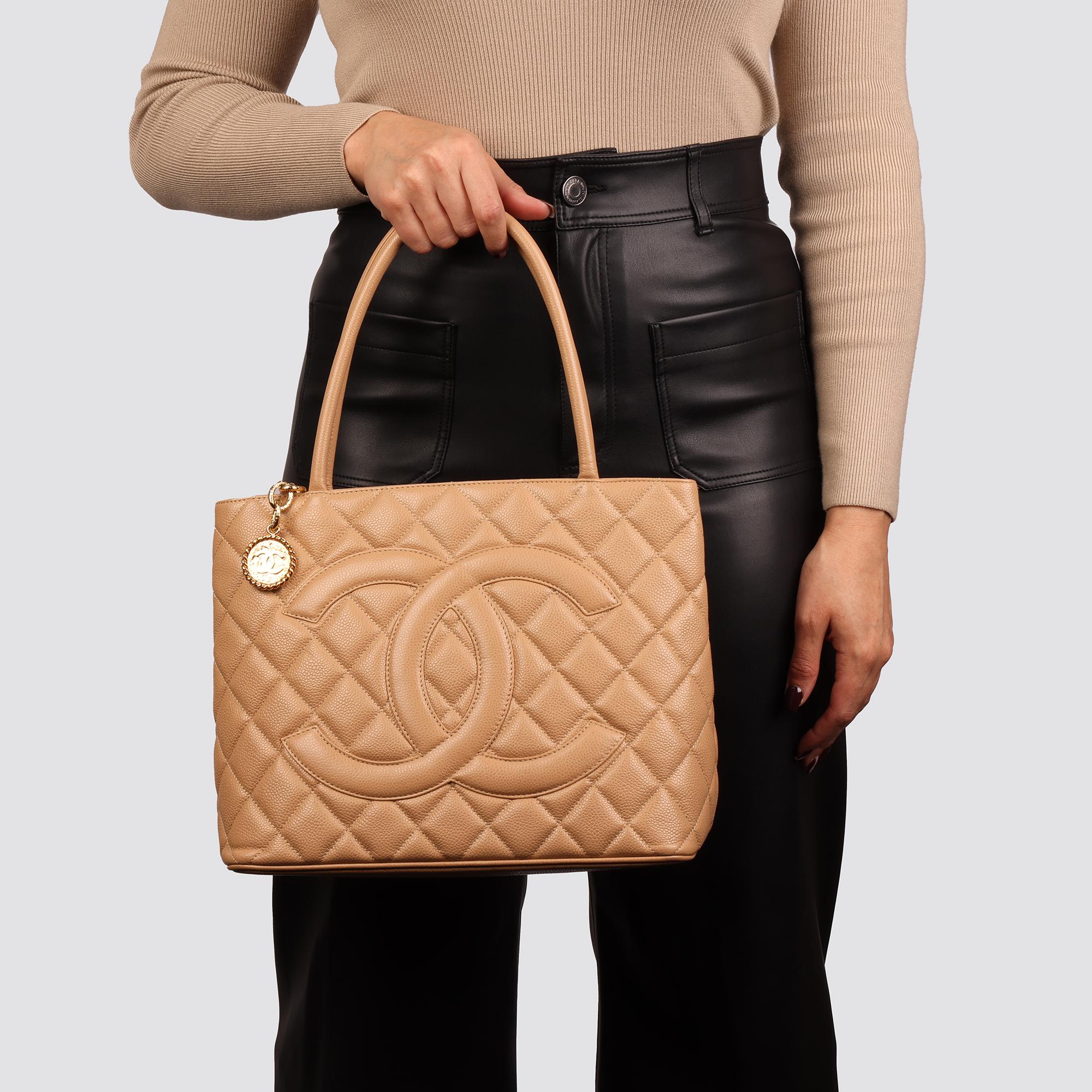 Chanel Beige Quilted Caviar Leather Medallion Tote  3