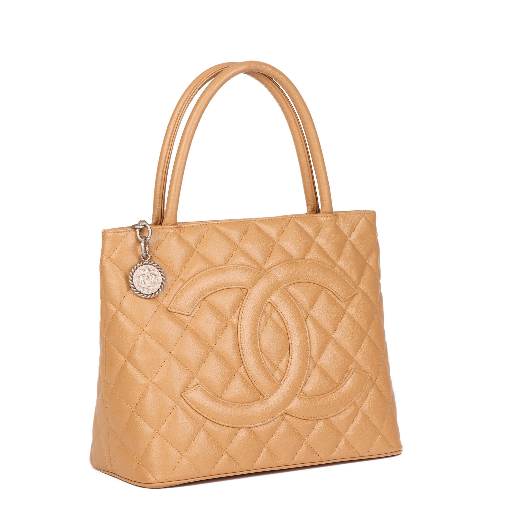 Chanel Beige Quilted Caviar Leather Medallion Tote  2