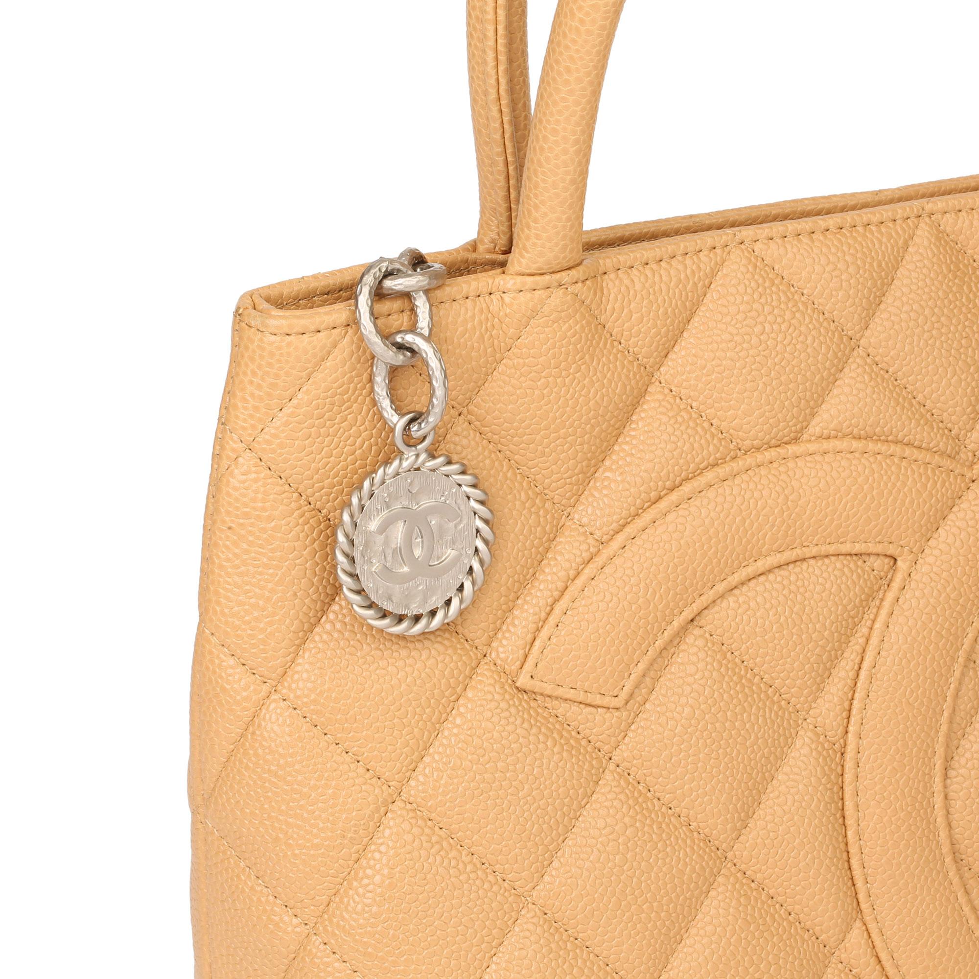 Chanel Beige Quilted Caviar Leather Medallion Tote 3