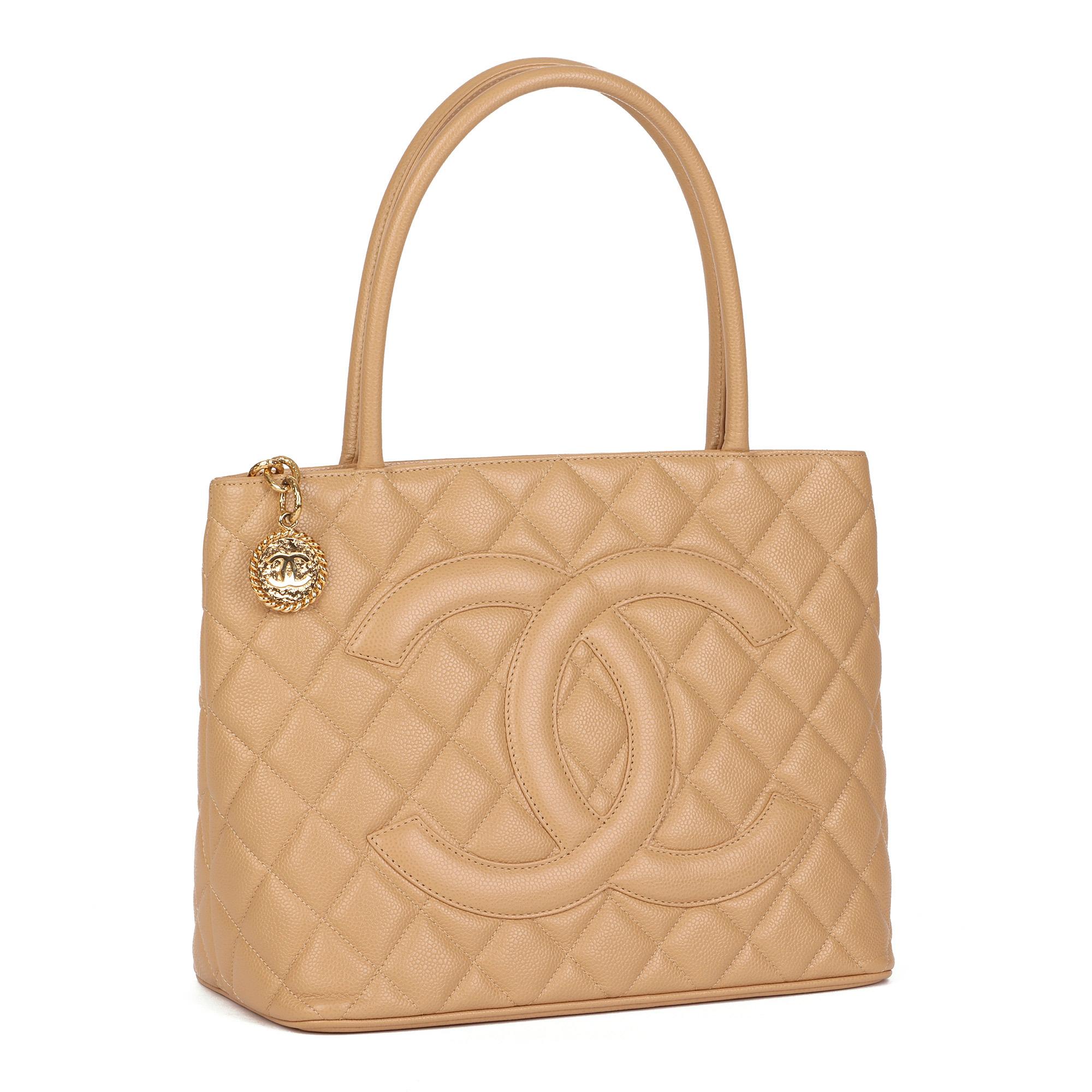 Chanel Beige Quilted Caviar Leather Medallion Tote  4