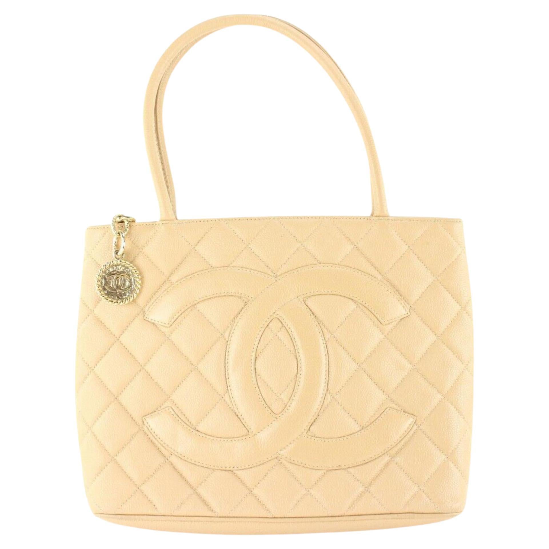 Chanel Beige Quilted Caviar Leather Medallion Tote GHW 4cc1109