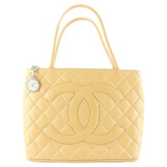 Chanel Beige Quilted Caviar Leather Medallion Zip Tote SHW 2CK0418