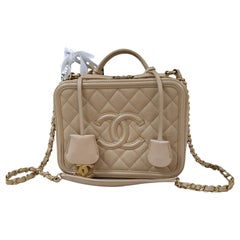 Chanel Beige Quilted Caviar Leather Medium CC Filigree Vanity Case Bag