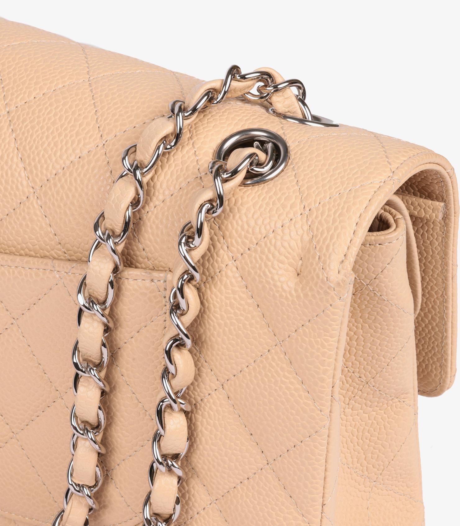 Chanel Beige Quilted Caviar Leather Medium Classic Double Flap Bag For Sale 6