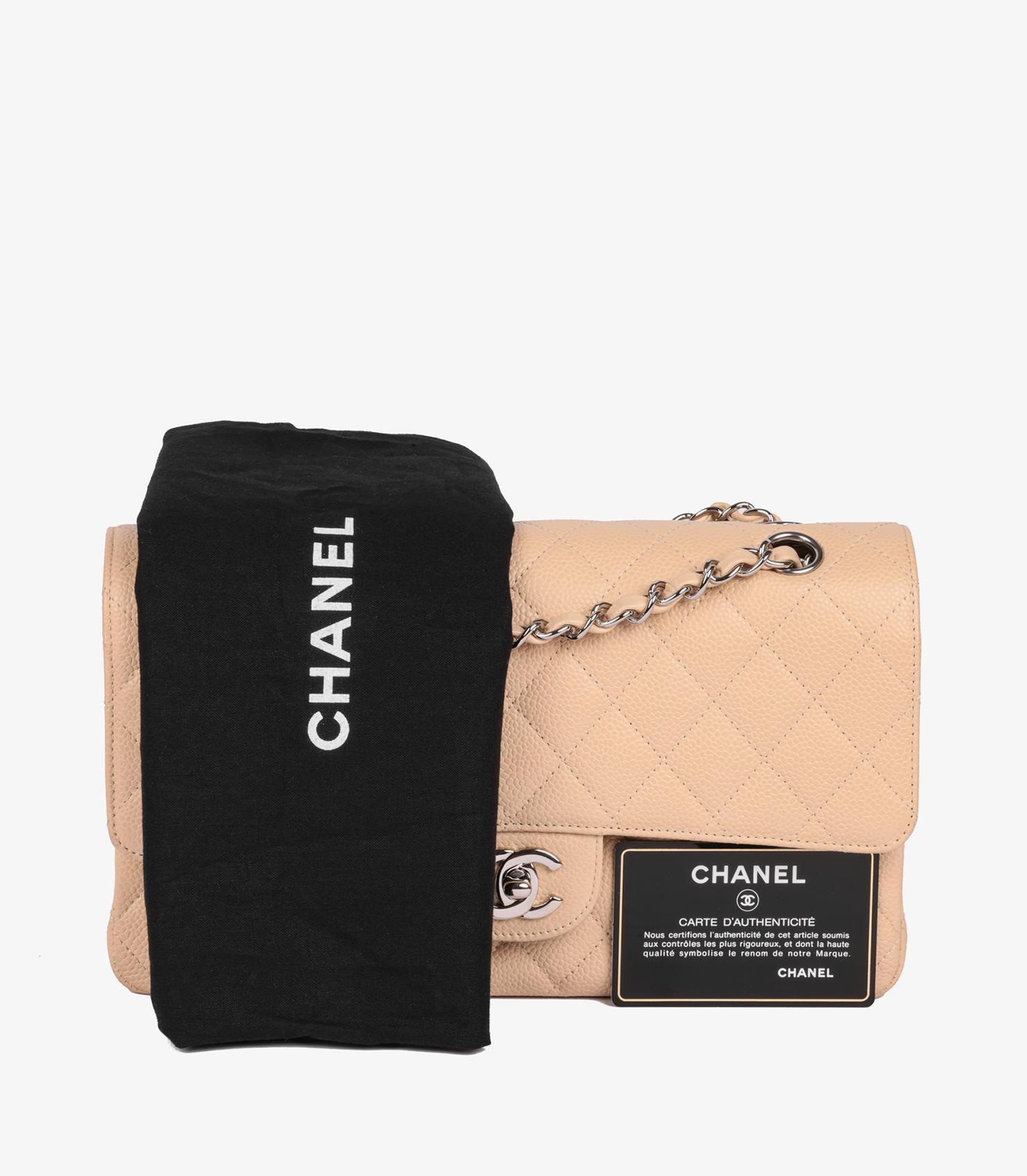 Chanel Beige Quilted Caviar Leather Medium Classic Double Flap Bag For Sale 10