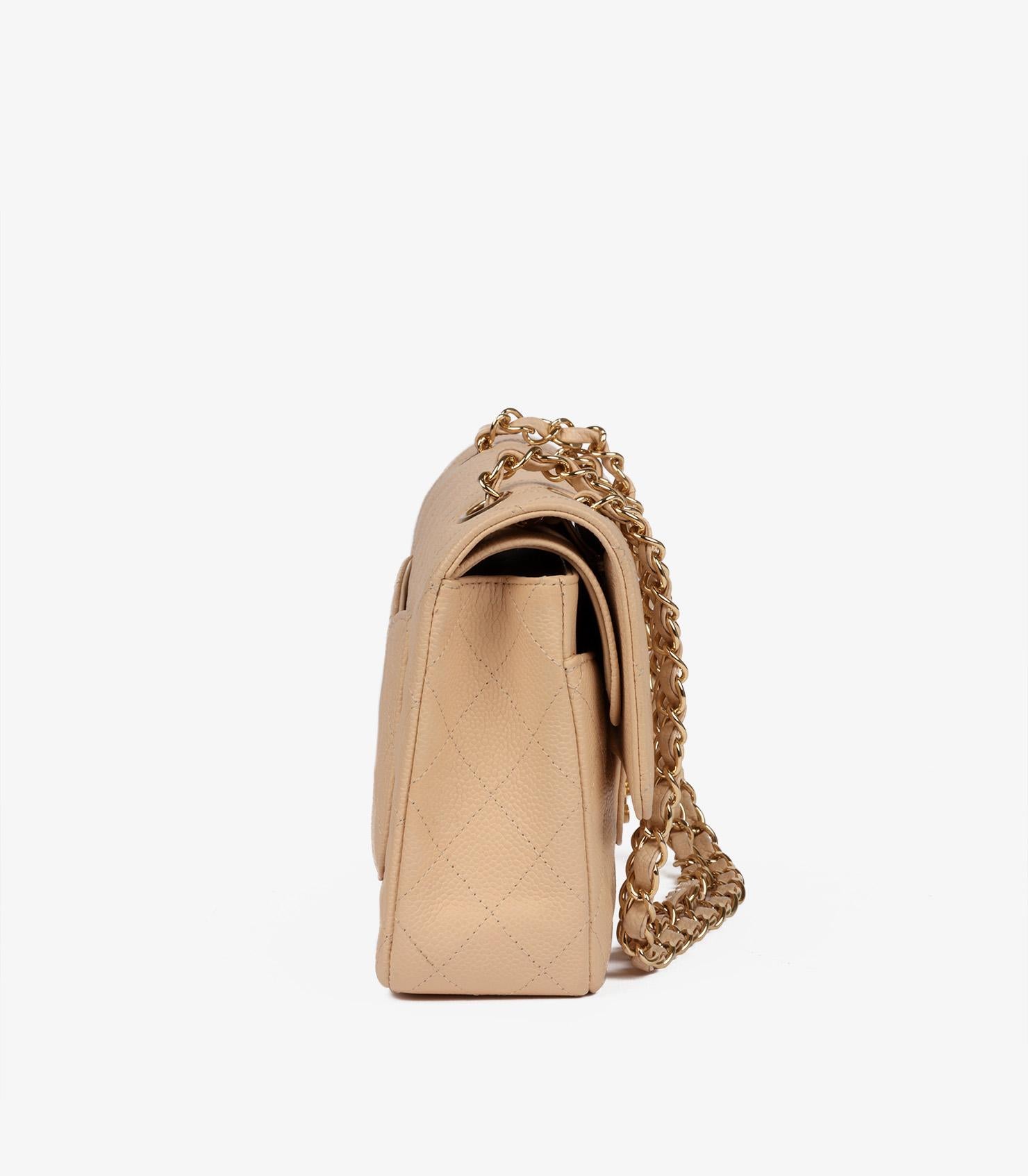 De las mujeres Bolso Chanel Beige Acolchado Piel Caviar Clásico Mediano Doble Solapa