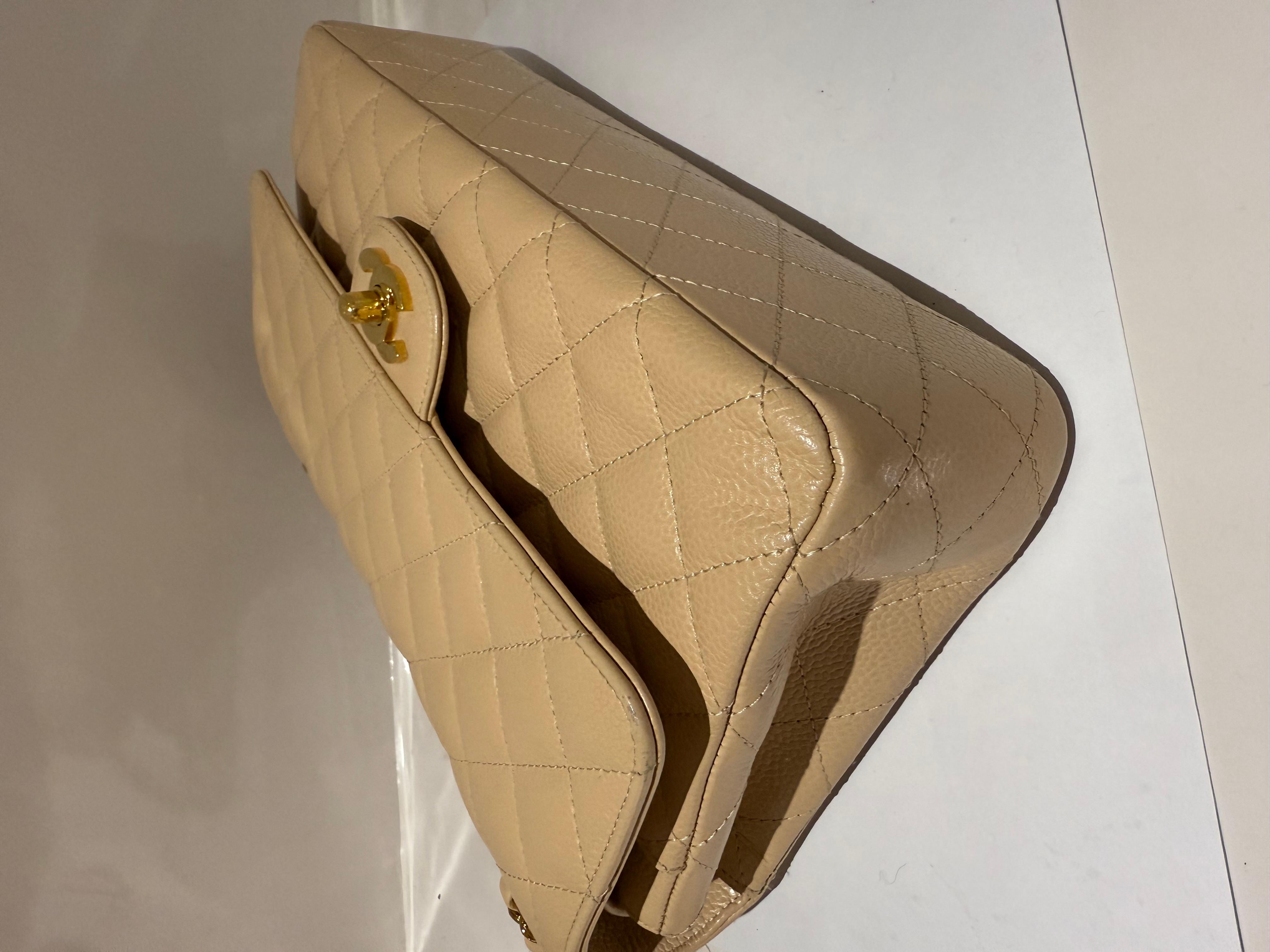 Women's or Men's Chanel Beige Quilted Caviar Leather Medium Classic Double Flap Bag