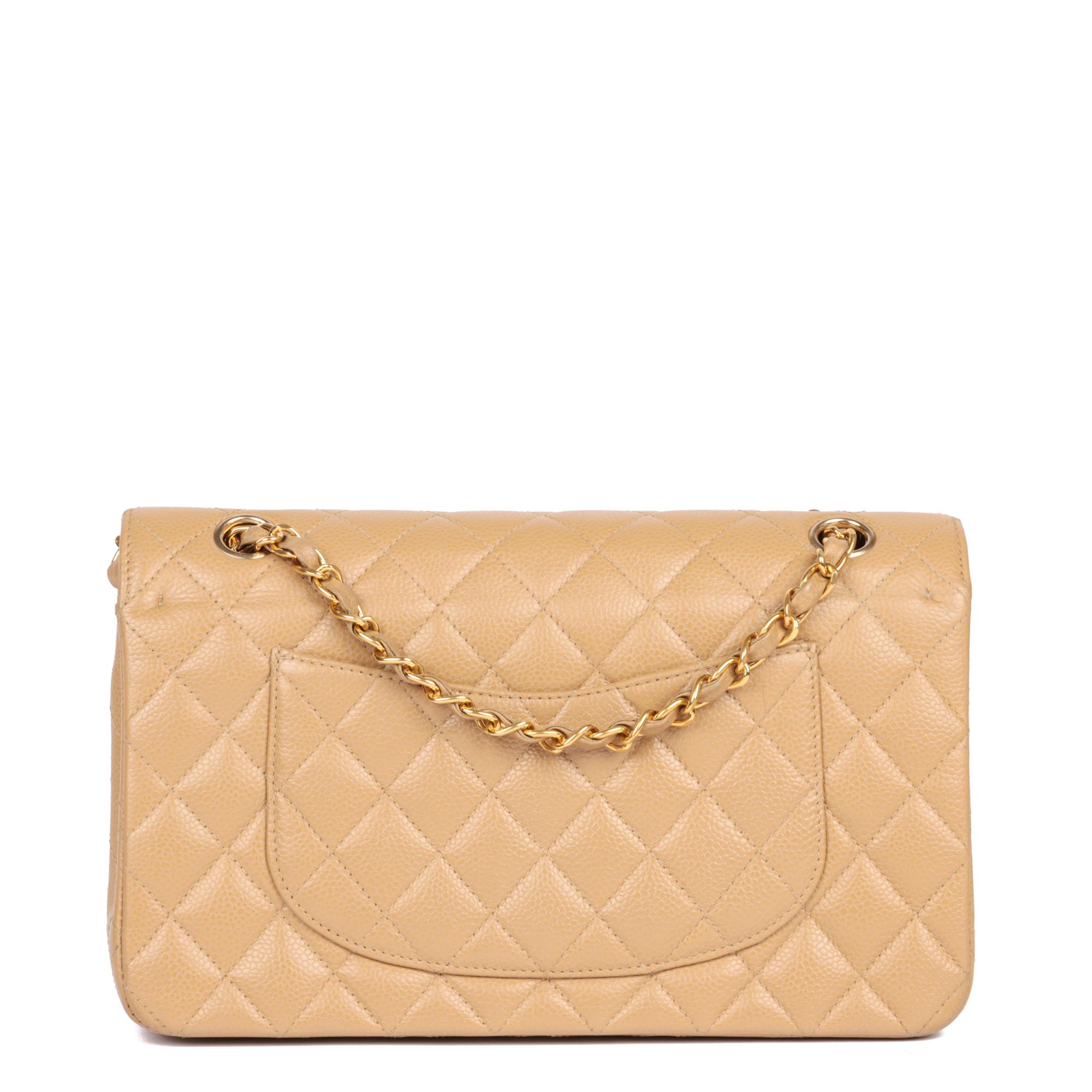 Women's CHANEL Beige Quilted Caviar Leather Medium Classic Double Flap Bag 