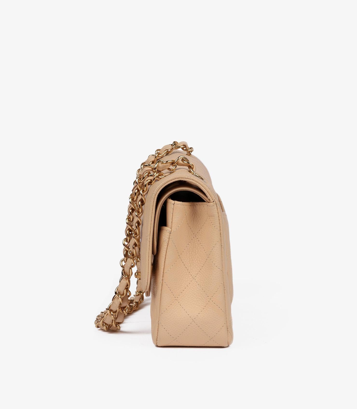 Bolso Chanel Beige Acolchado Piel Caviar Clásico Mediano Doble Solapa 1