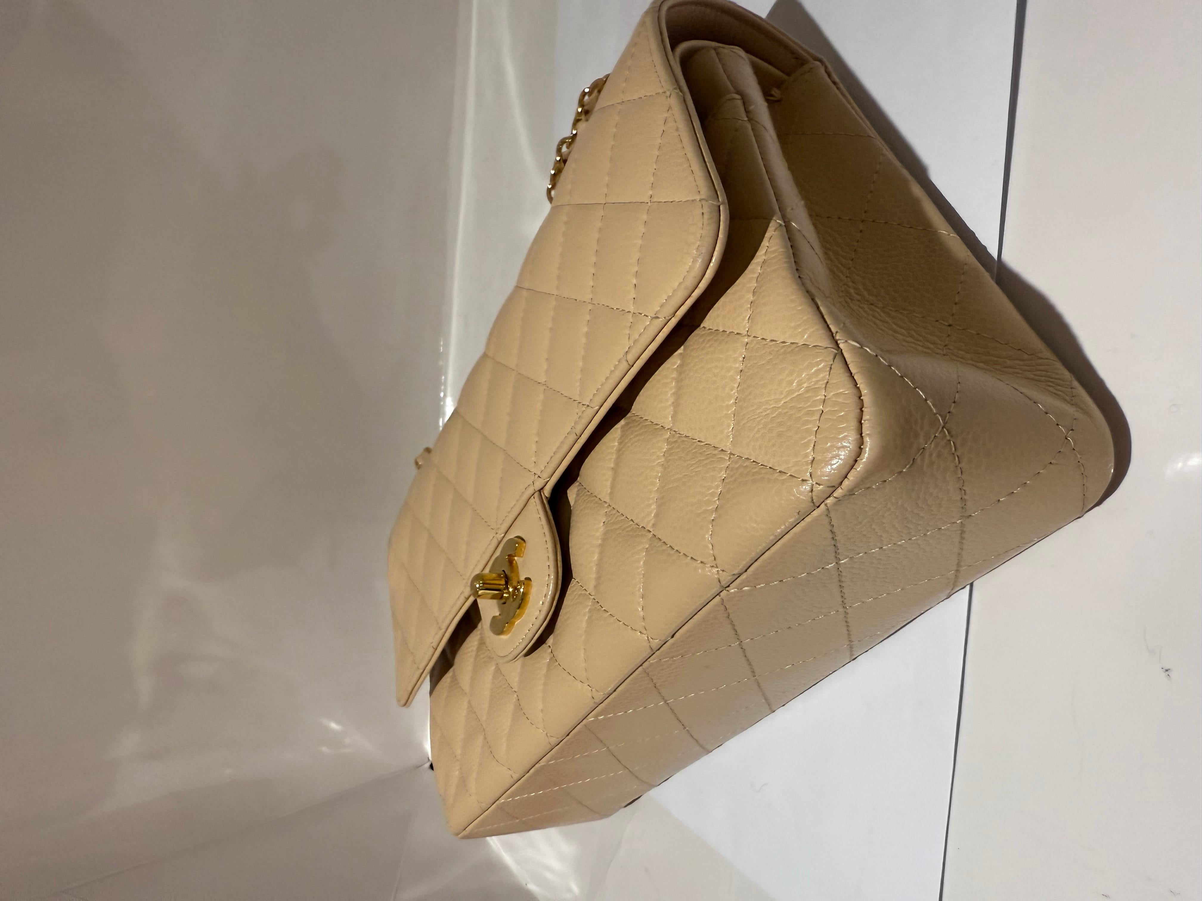 Chanel Beige Quilted Caviar Leather Medium Classic Double Flap Bag 1