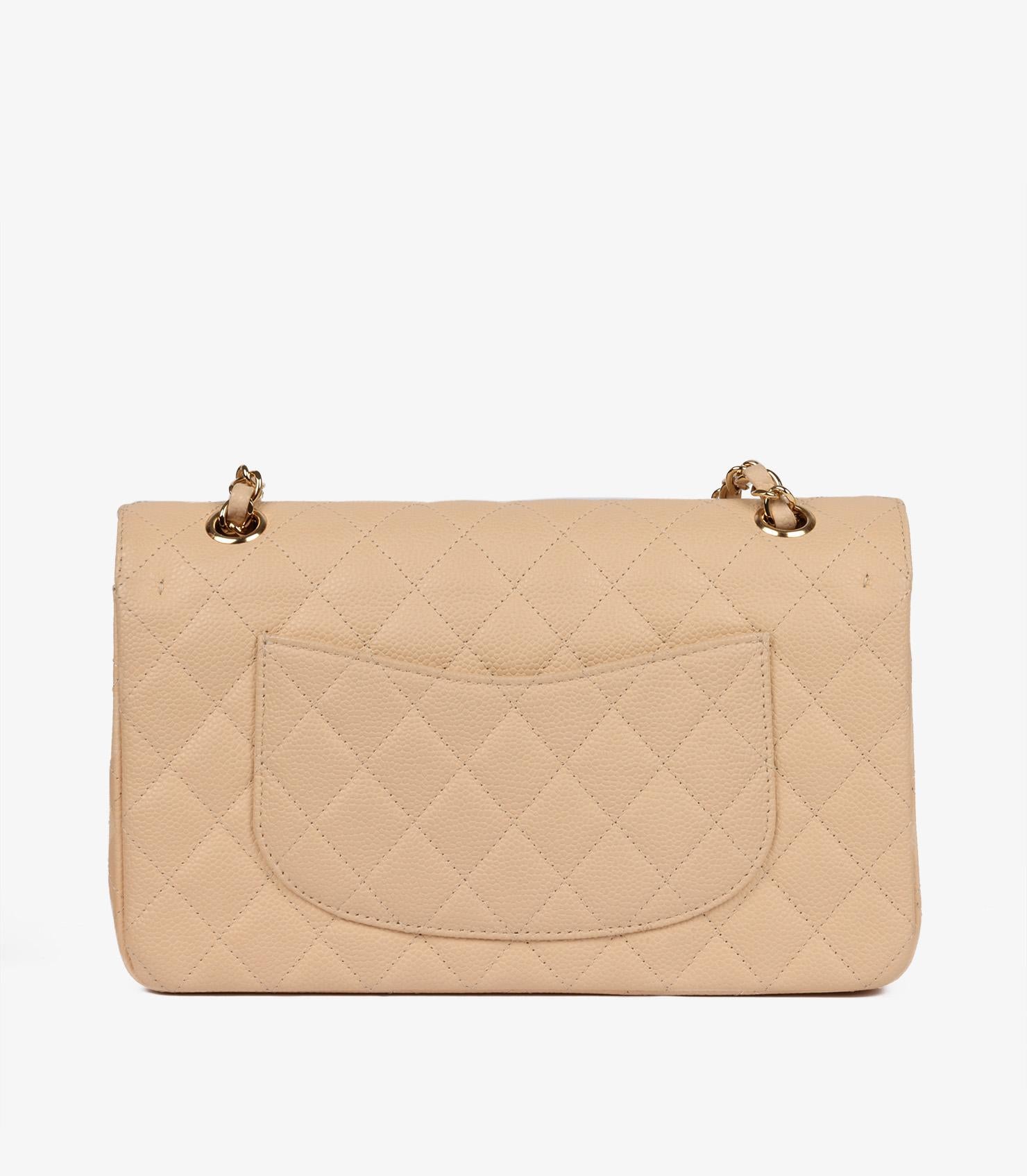 Chanel Beige Quilted Caviar Leather Medium Classic Double Flap Bag For Sale 2