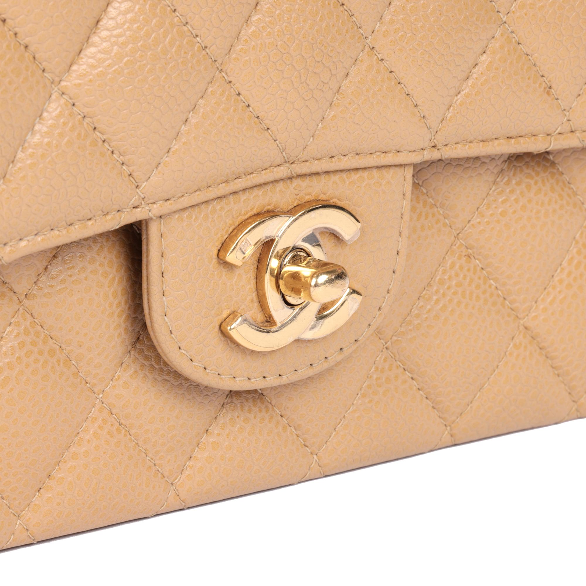 CHANEL Beige Quilted Caviar Leather Medium Classic Double Flap Bag  2